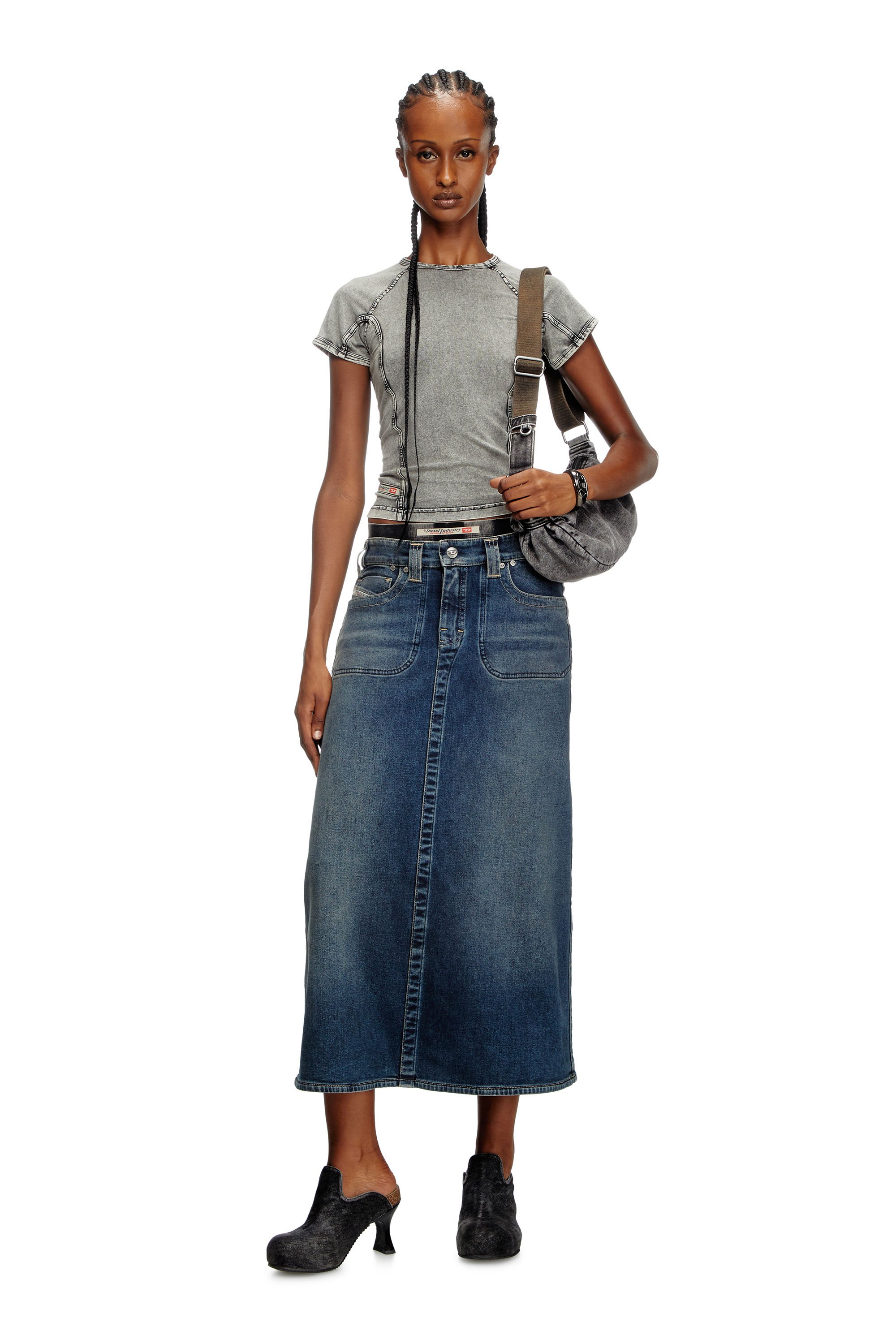 Diesel - DE-PAGO-MID-RE, Female's Midi skirt in Rehab denim in Dark Blue - 2