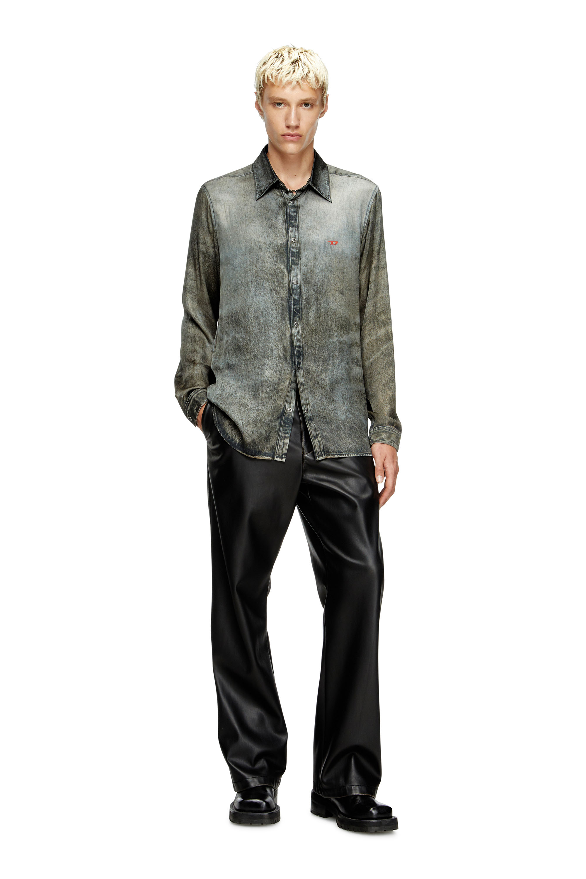 Diesel - S-SIMPLY-LKCT, Chemise en viscose effet denim Homme in Noir - 2