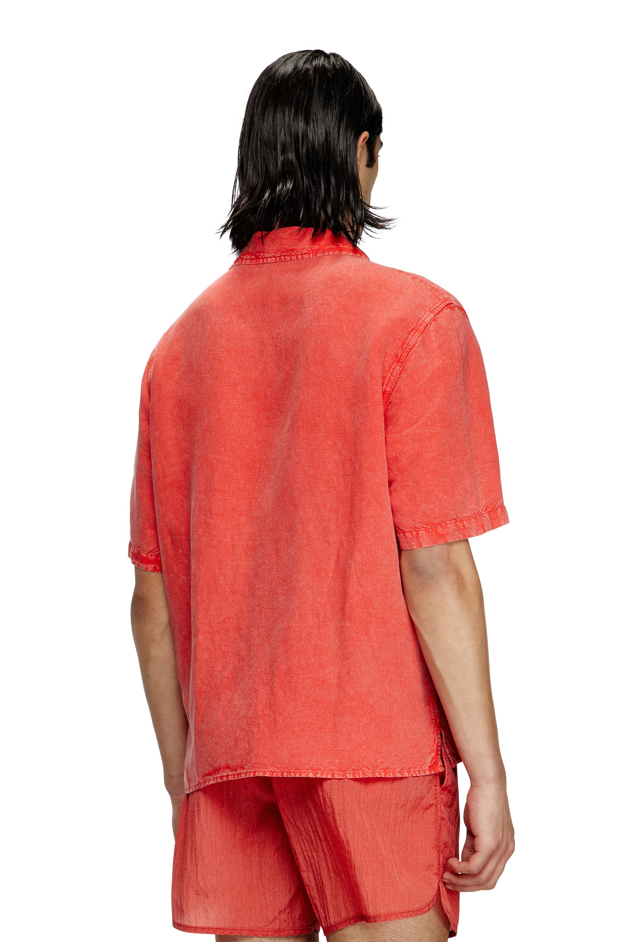 Diesel - CHARLES-D-POP, Chemise de plage en lin mélangé Homme in Rouge - 3