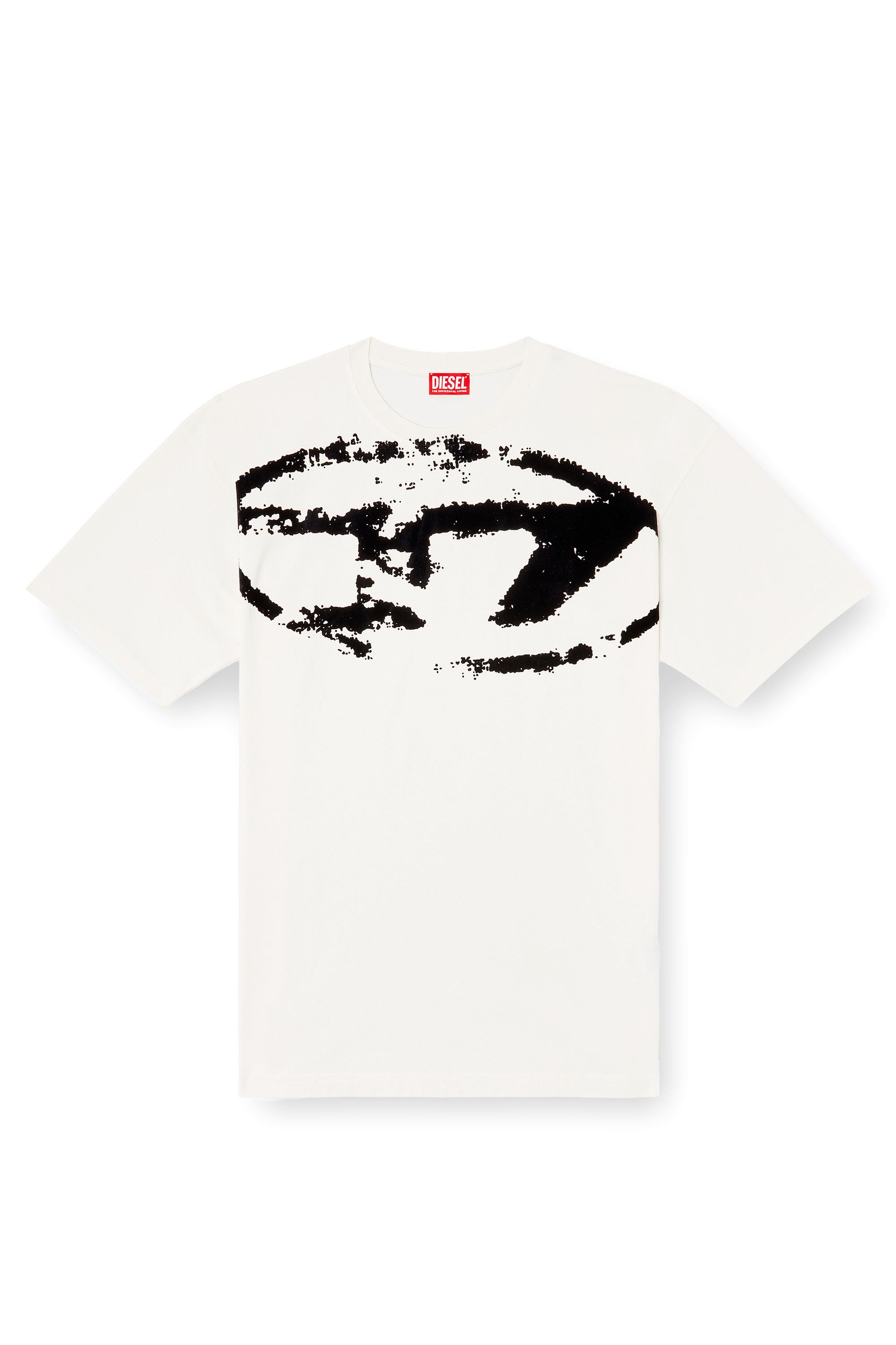 Diesel - T-BOXT-N14, Male's T-shirt with distressed flocked logo in White/Black - 4