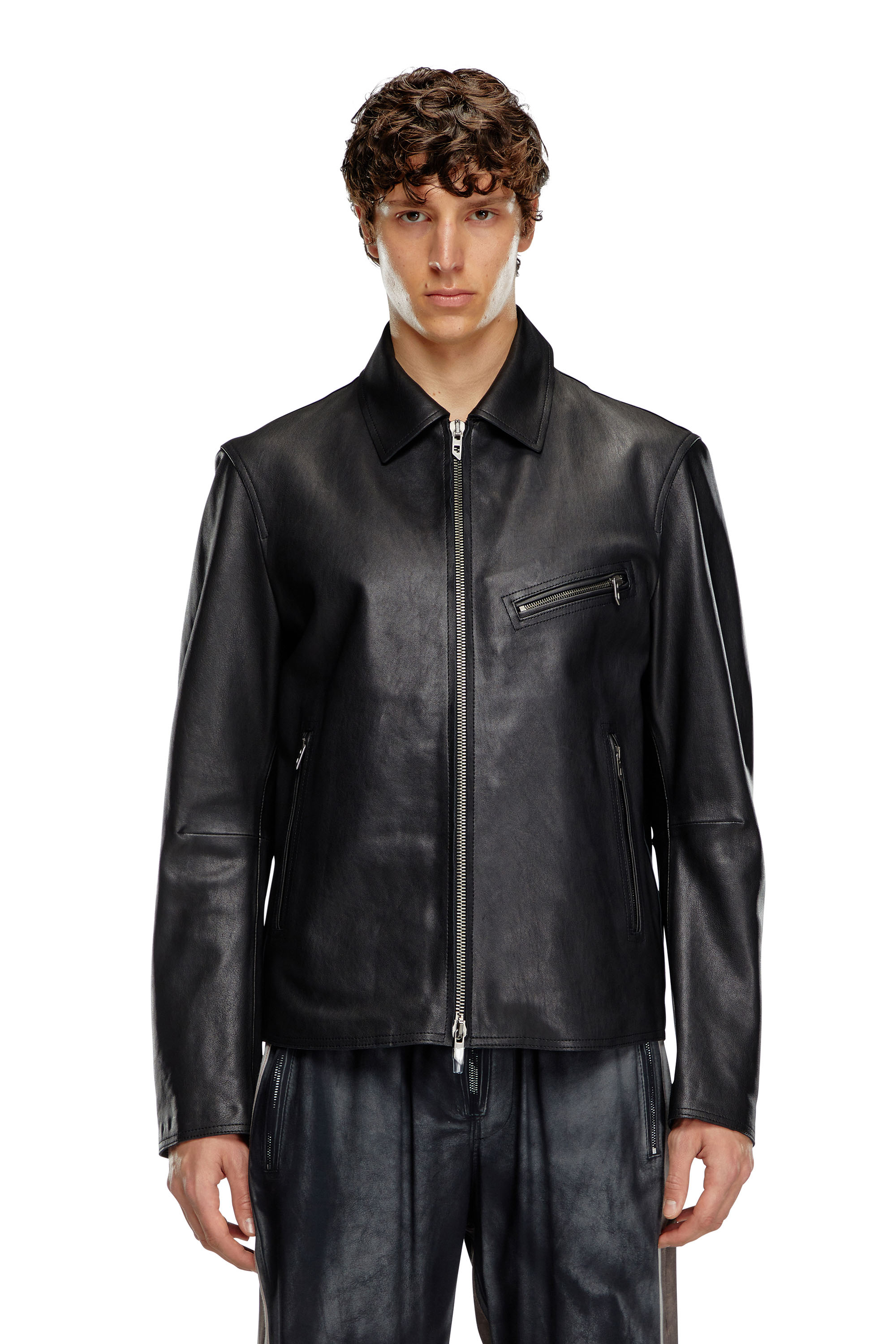 Diesel - L-KORN-A, Veste en cuir avec Oval D embossé Homme in Noir - 5