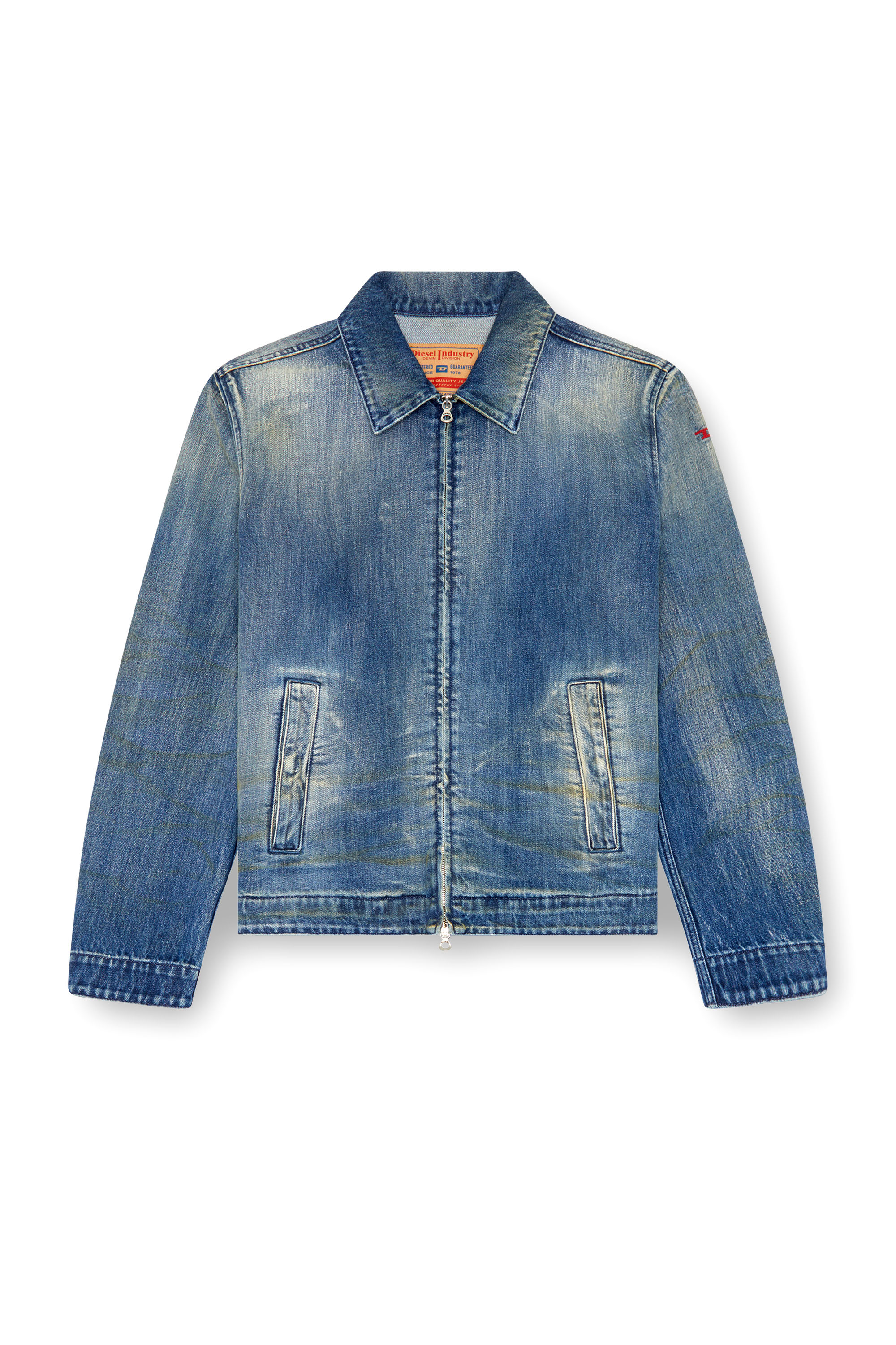 Diesel - D-ROHE, Male Denim blouson jacket with dirt wash in Blue - Image 6