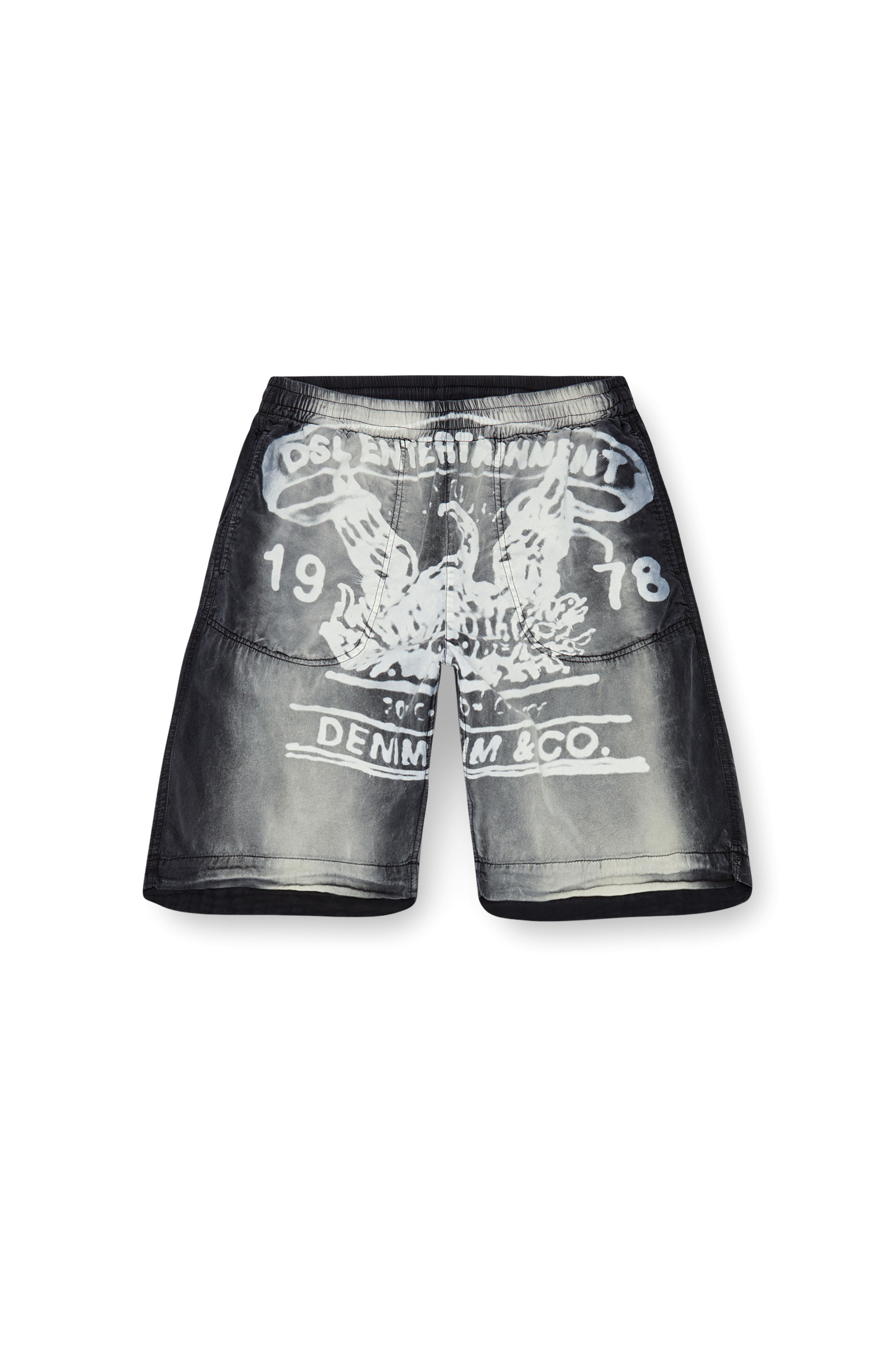 Diesel - P-EEKLO-SHORT, Male's Faded shorts with archival print in Black/Grey - 4