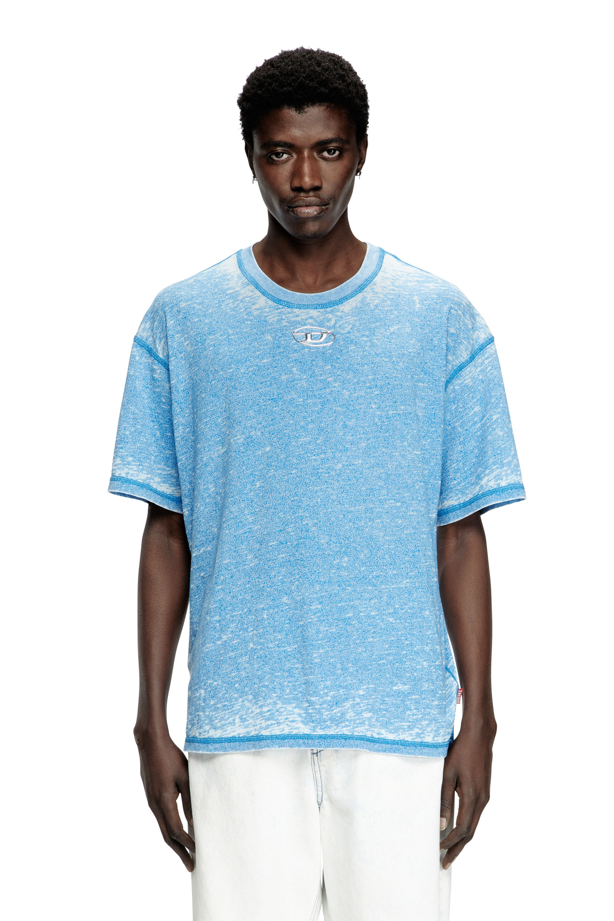 Diesel - T-BOXT-PAK, Male's Burnout T-shirt with metal-look logo in Light Blue - 1