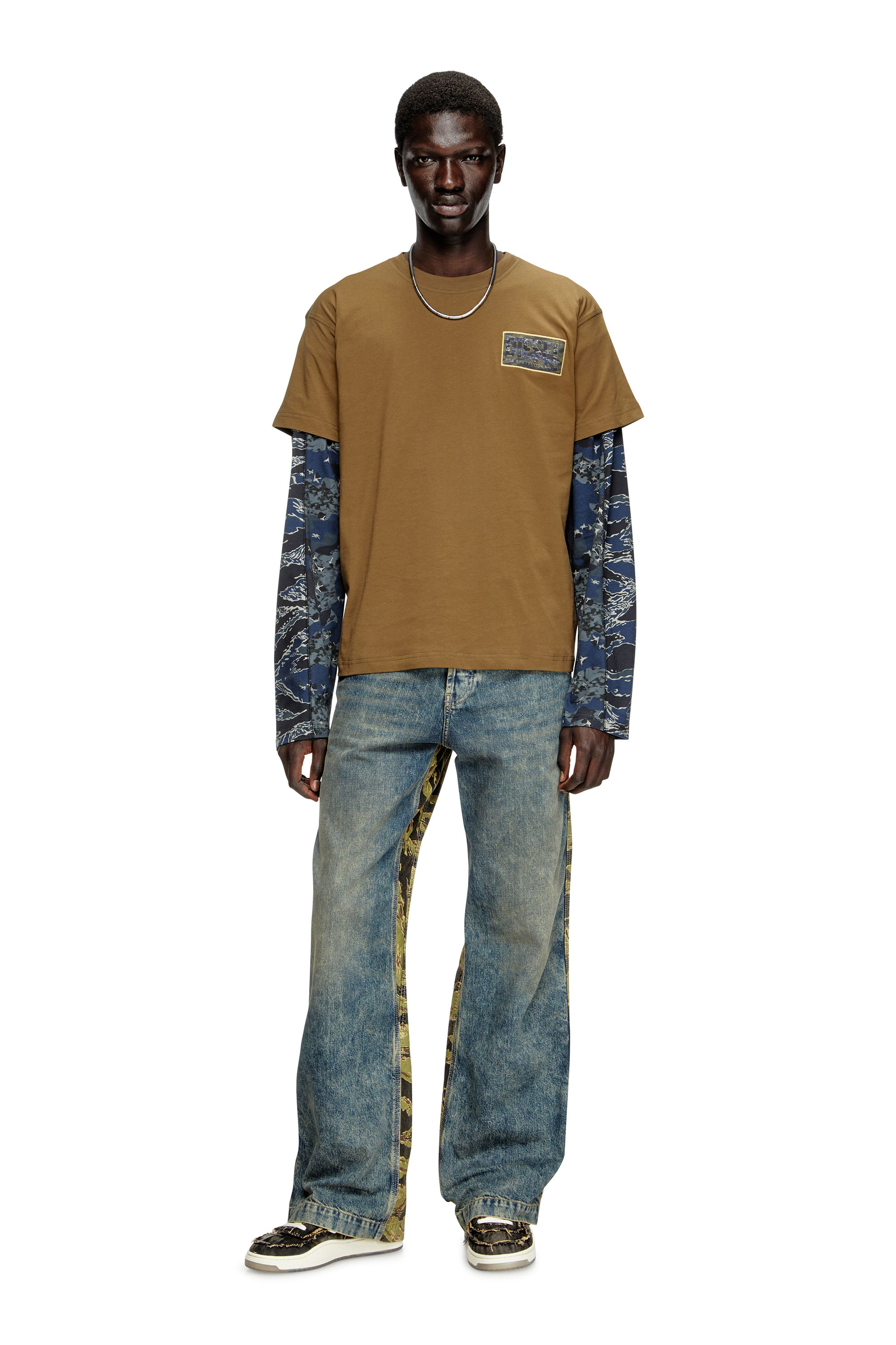 Diesel - T-NORM-T3, Male's T-shirt with camo logo patch in Military Green - 2