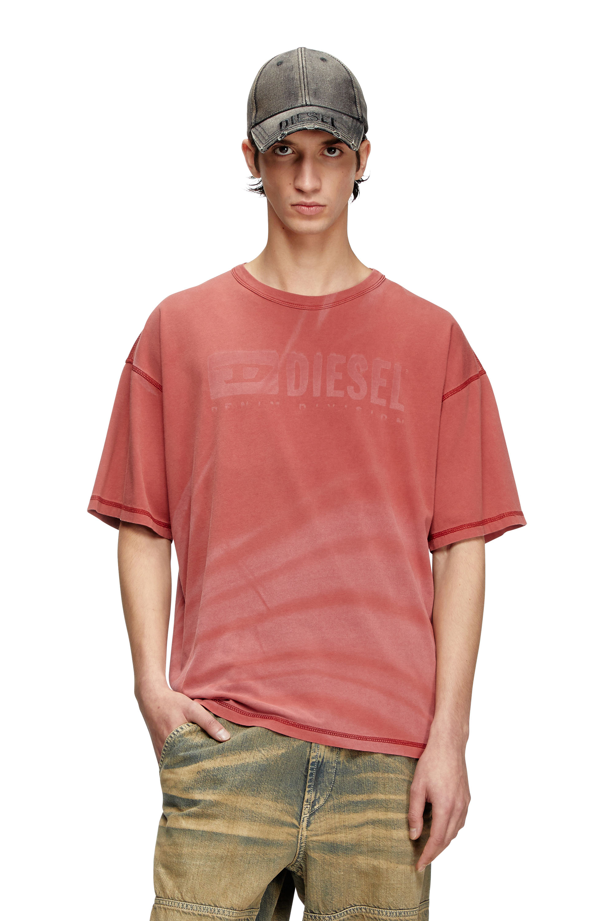 Diesel - T-ADJUST-R13, Male's Laser-faded logo T-shirt in Red - 1