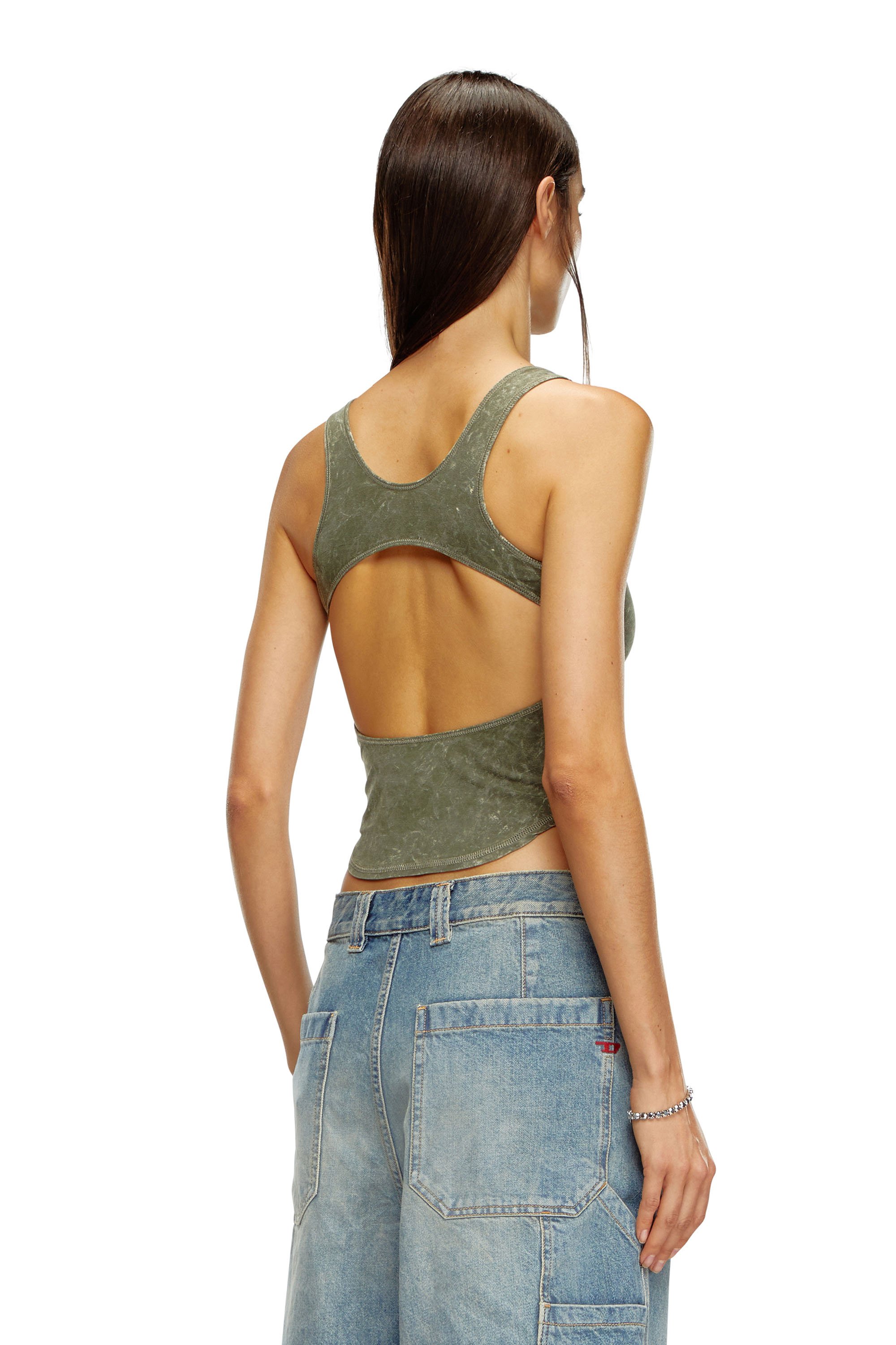 Diesel - T-AVENA-P1, Female Open-back top with marbled effect in Green - Image 3