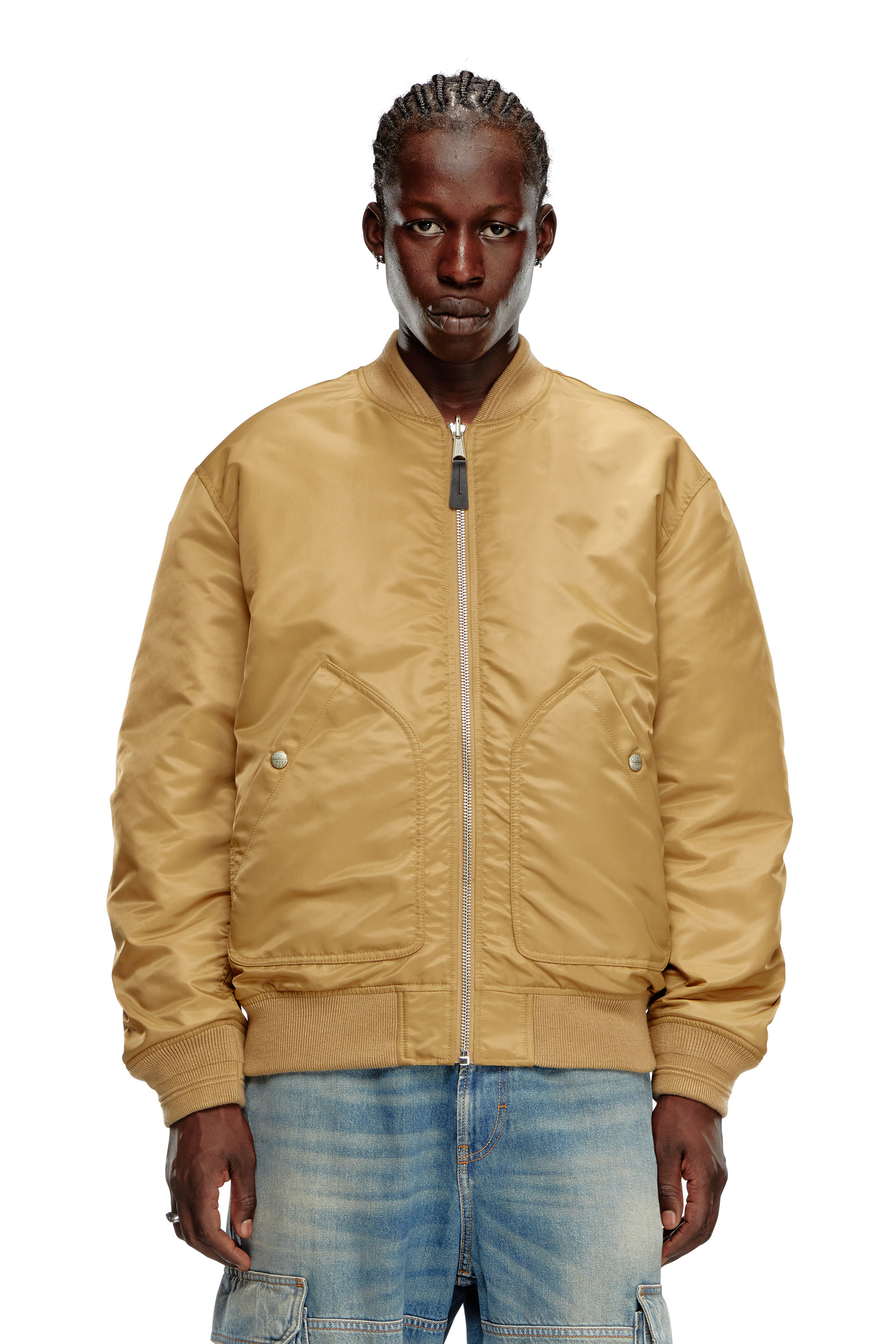 Diesel - J-HELD, Male's Bomber in padded nylon with Oval D in Light Brown - 5