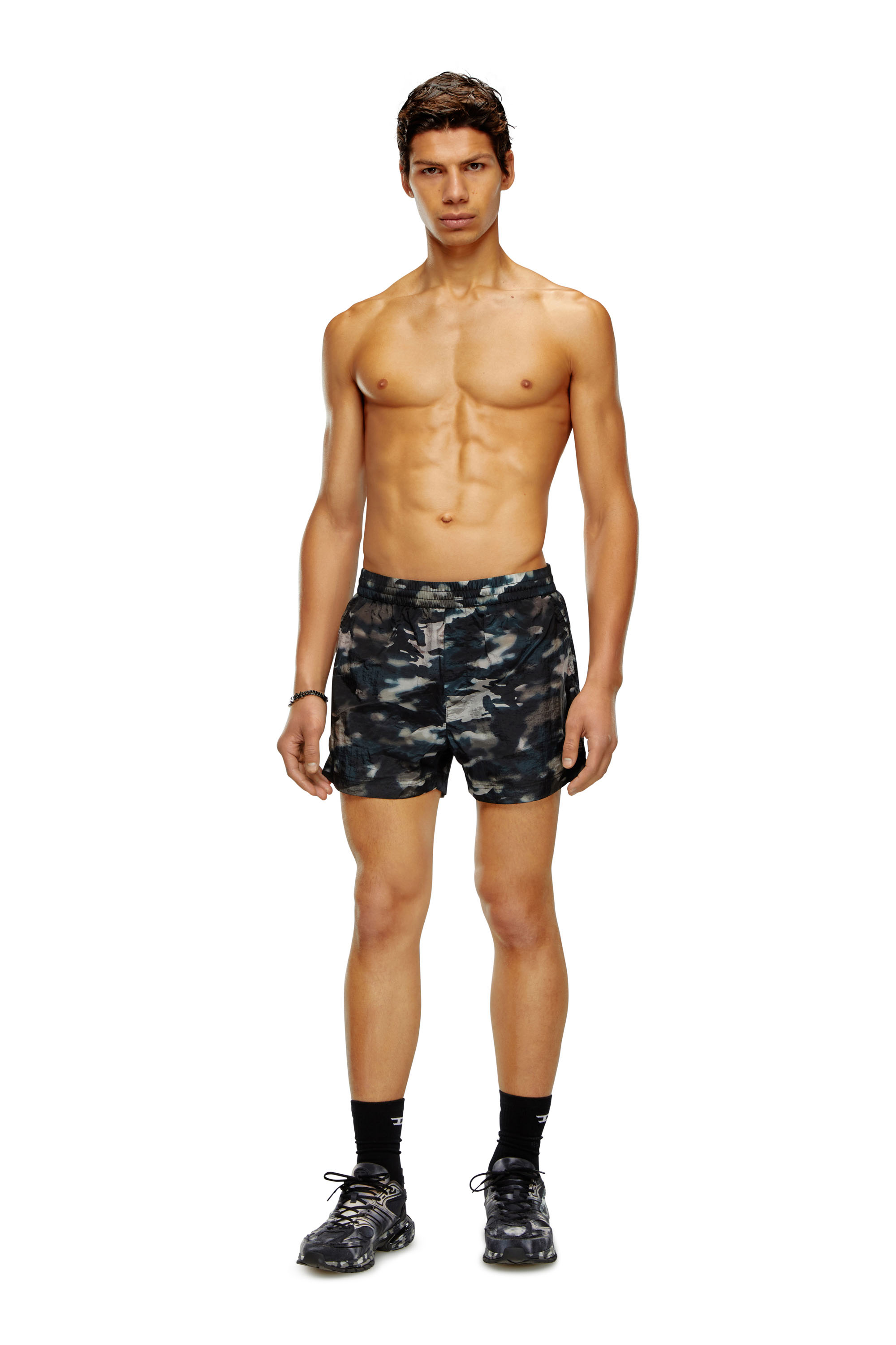 Diesel - BMBX-MARIO-34CM-UTILITY, Male Swim shorts with utilitarian print in Blue - Image 1
