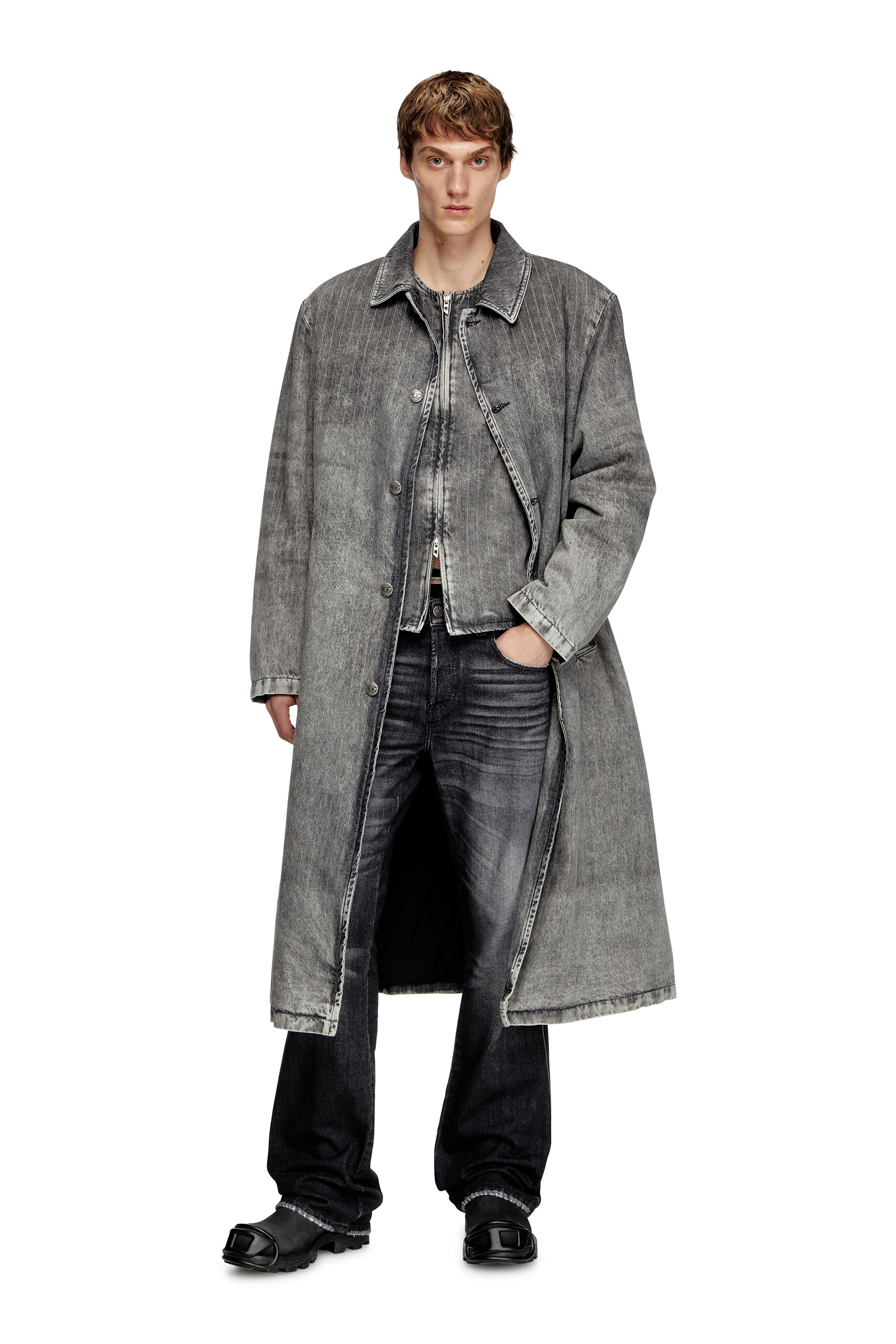 Diesel - D-JACK-S1, Male's Coat in tailoring pinstripe denim in Dark Grey - 1