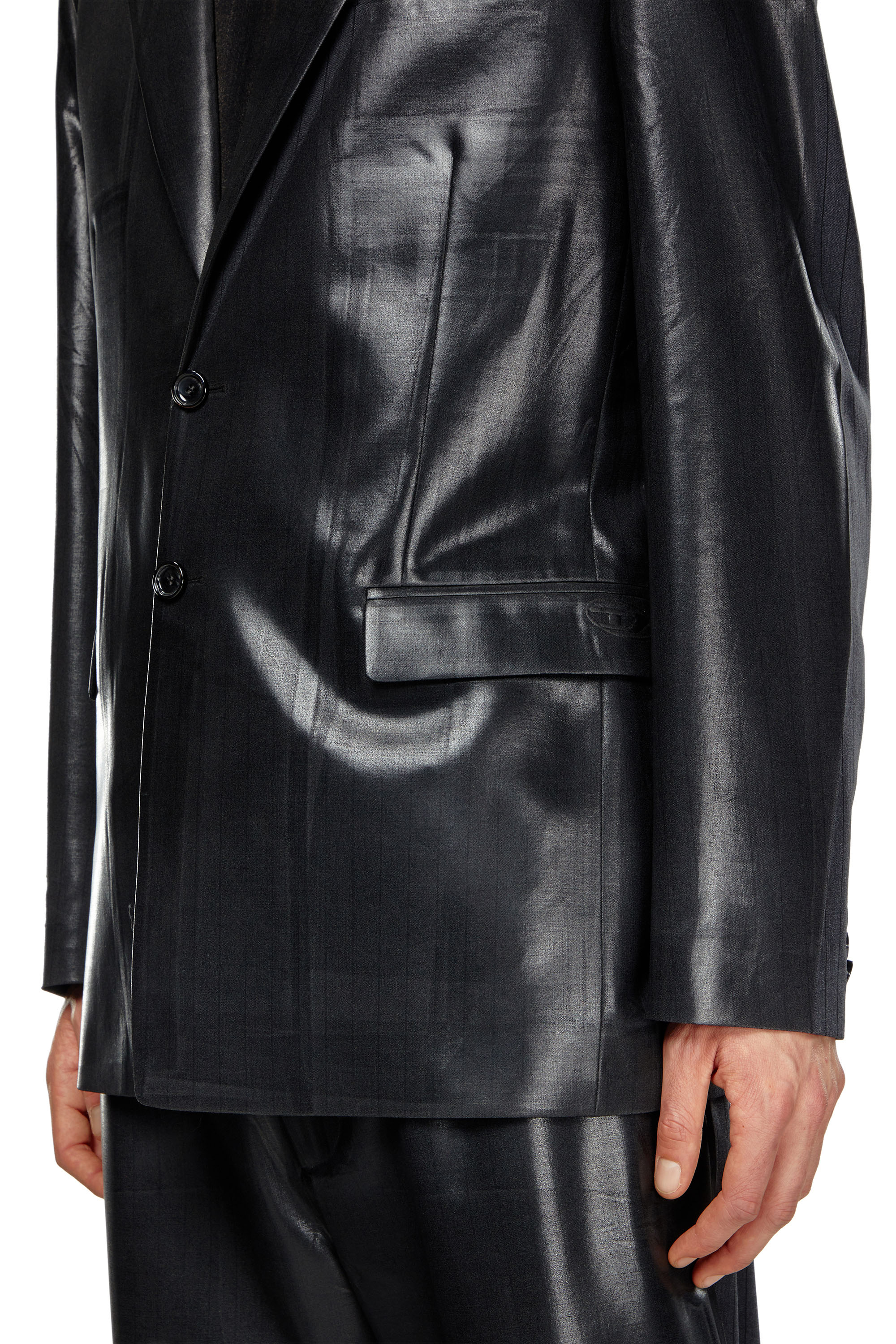 Diesel - J-STANLEY, Male Pinstripe blazer with coated front in Black - Image 5