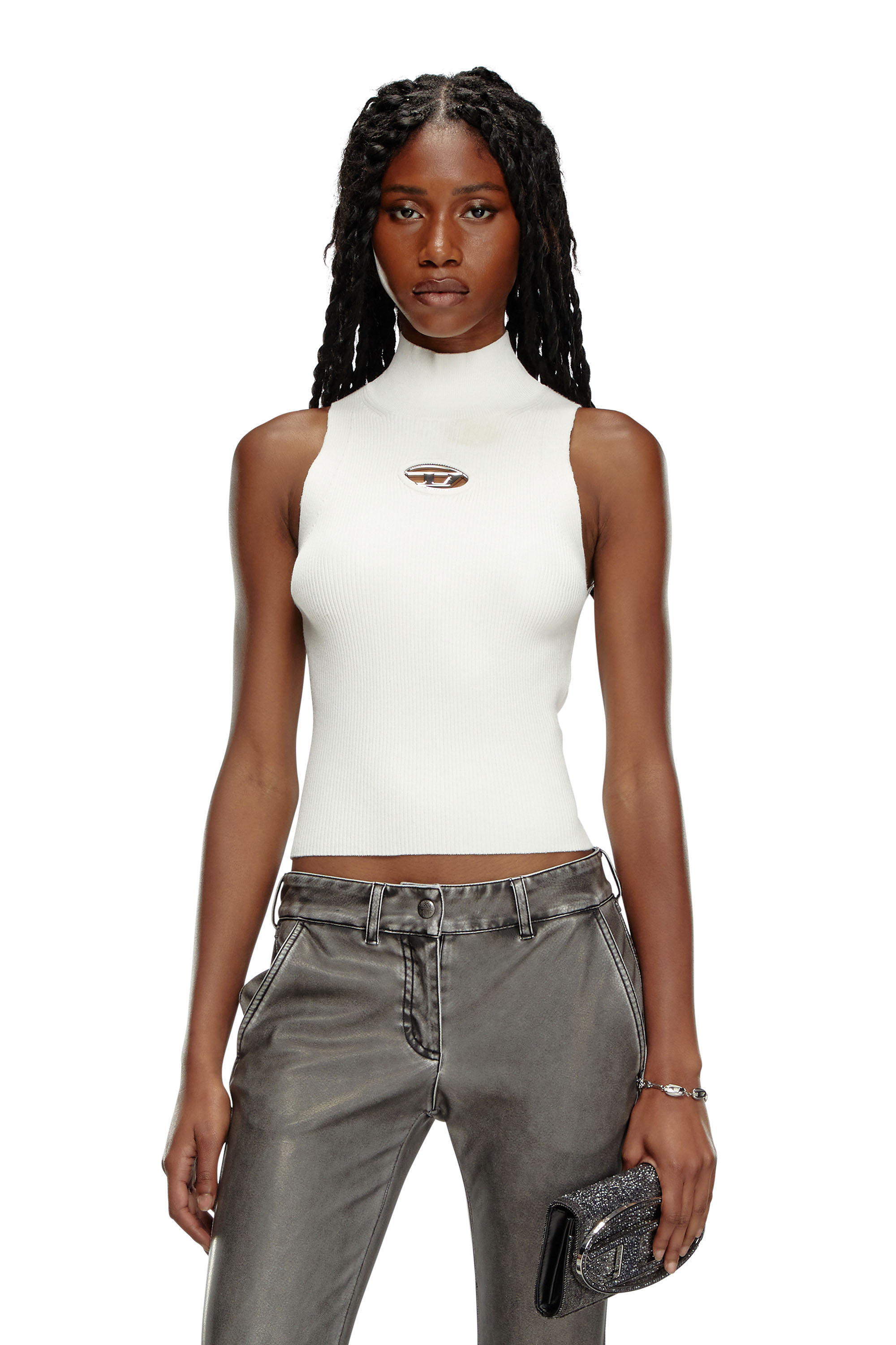 Diesel - M-ONERVAX-TOP, Female Ribbed-knit turtleneck top in White - Image 1