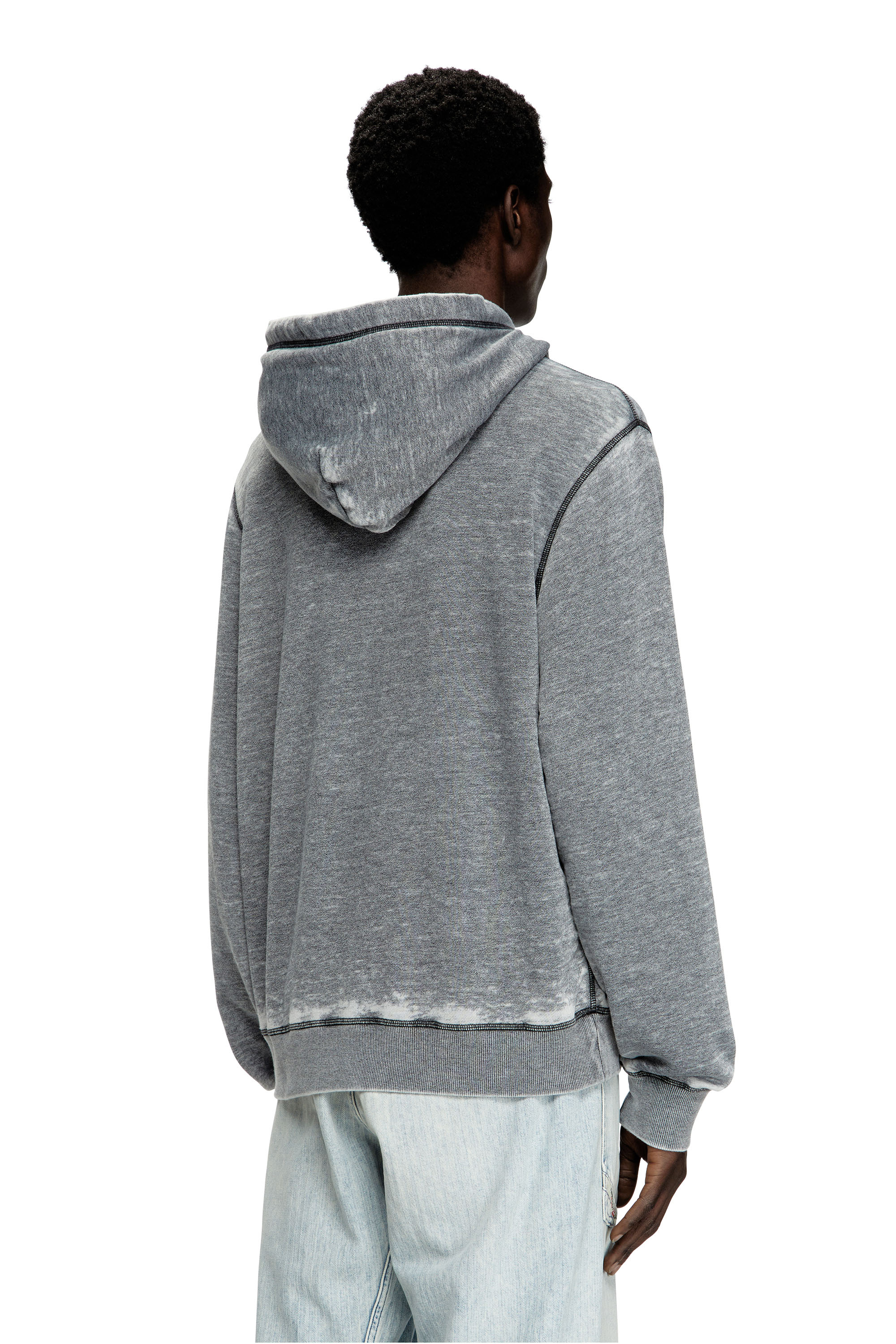 Diesel - S-GINN-HOOD-PAK, Male's Burnout hoodie with metal-look logo in Grey - 3