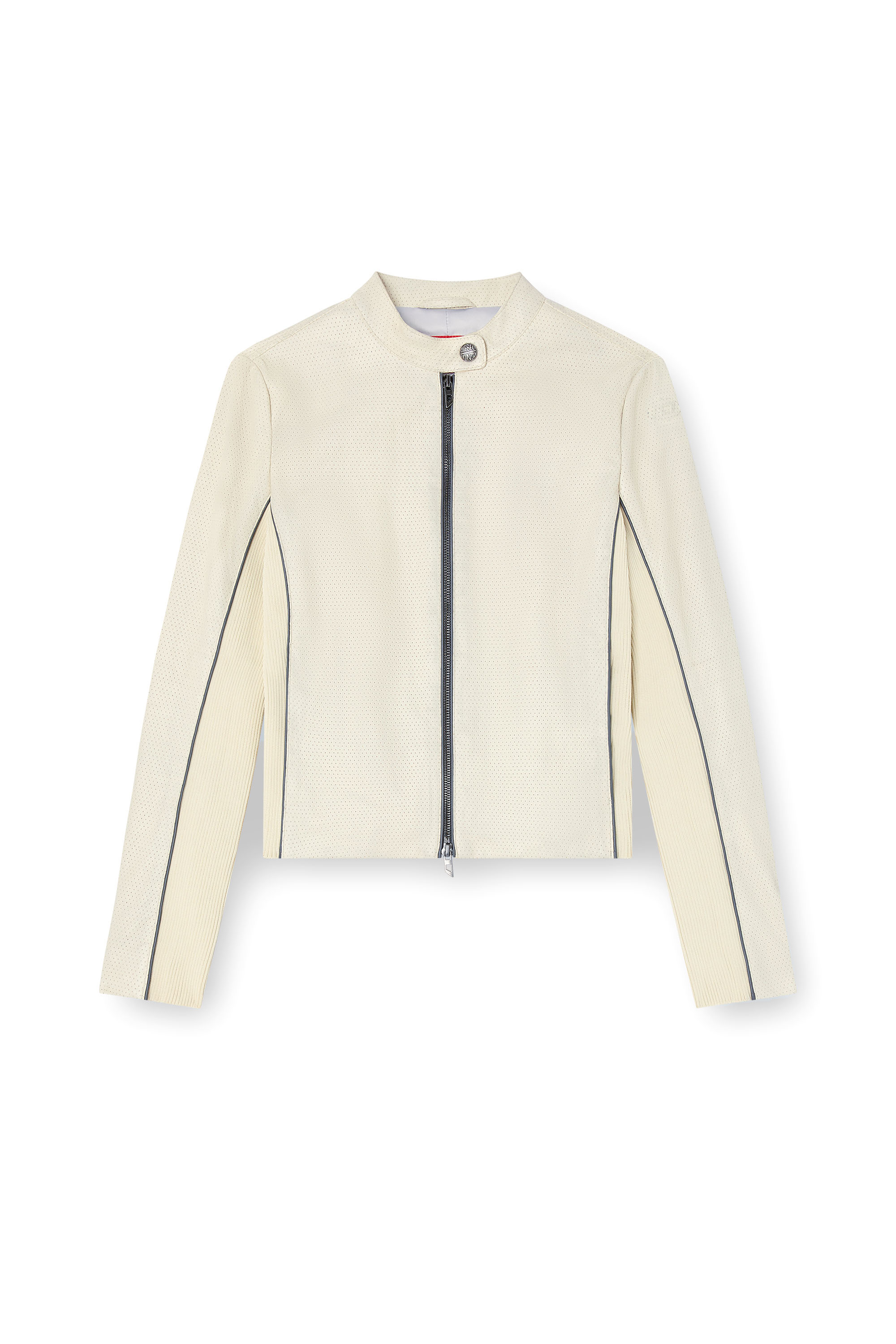 Diesel - L-IBRA, Veste de motard en cuir stretch perforé Femme in Blanc - 5