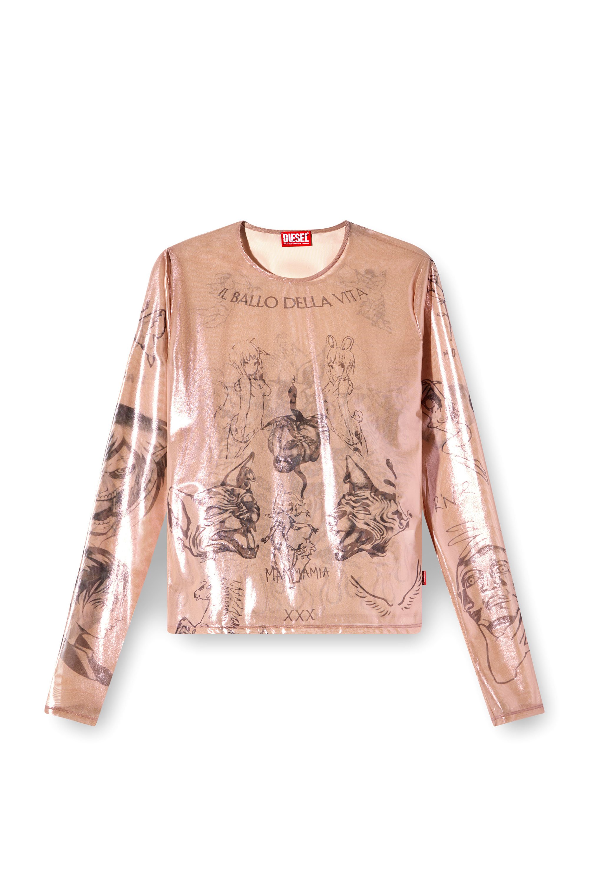 Diesel - T-CLAUDE-DD, Top tatouage en tulle stretch enduit Mixte in Rose - 7