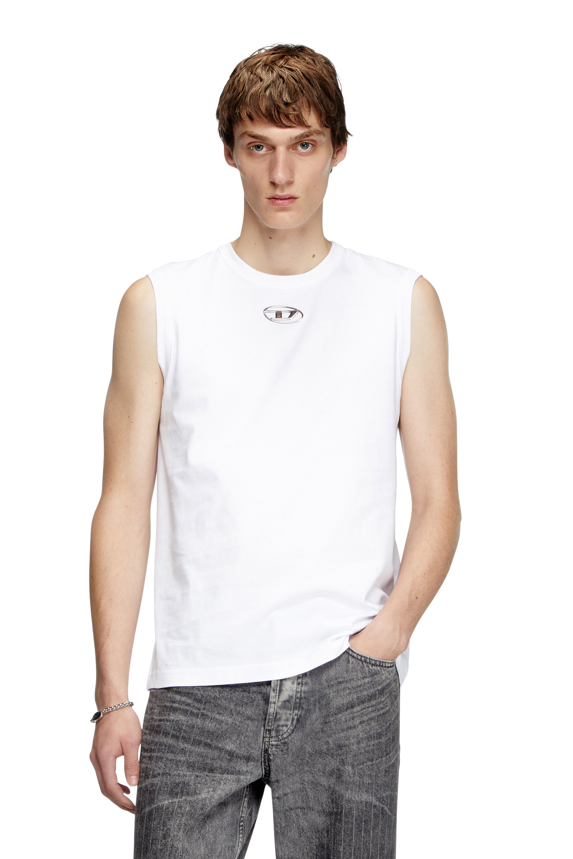 Diesel - T-BISCO-OD, Male's Tank top with metallic Oval D in White - 1