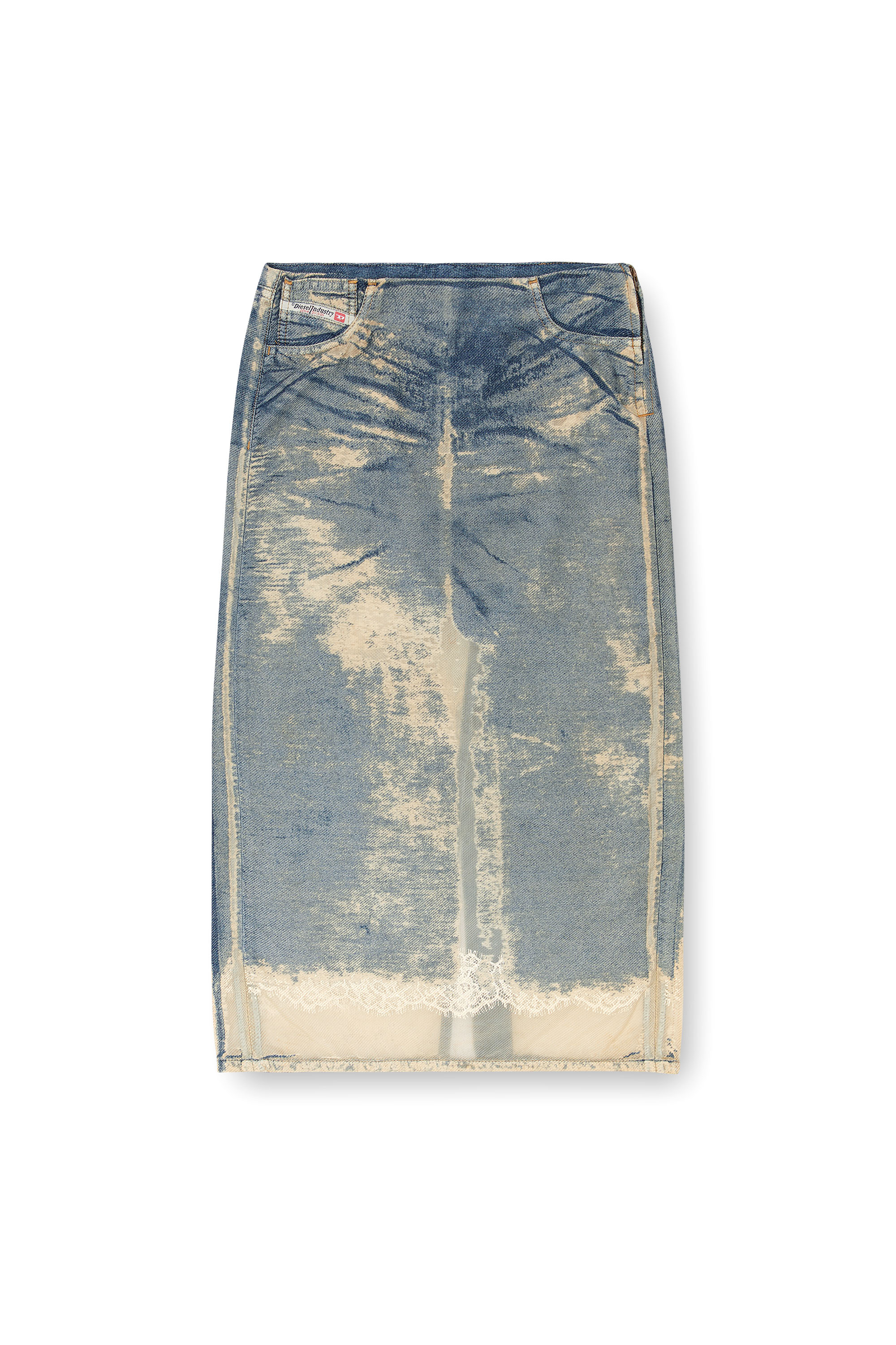 Diesel - DE-PRA-FSF, Female's Midi skirt in floating devoré denim in Medium Blue - 3