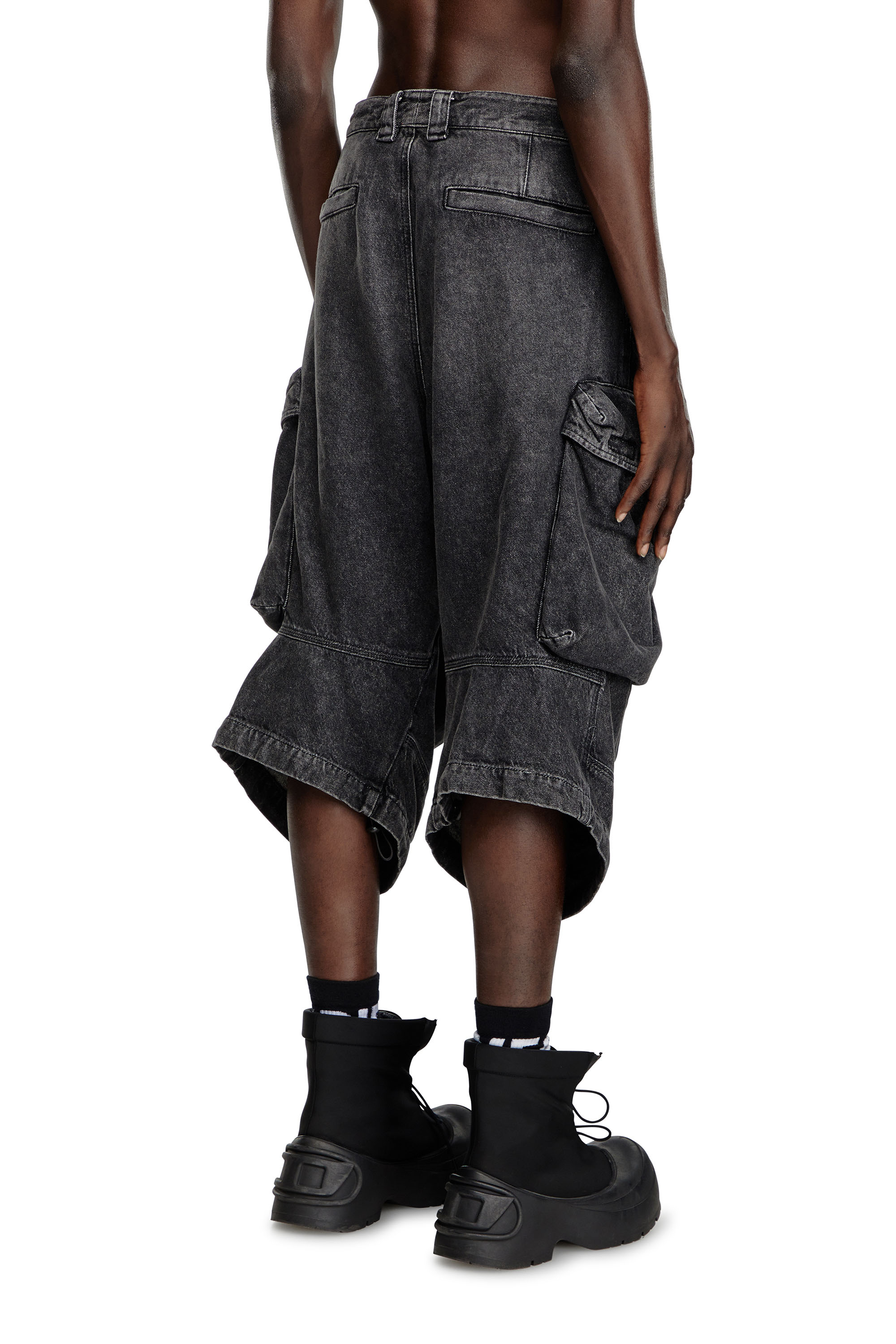 Diesel - D-ARNE-SHORT-S, Male's Long shorts in denim with cargo pockets in Black - 3