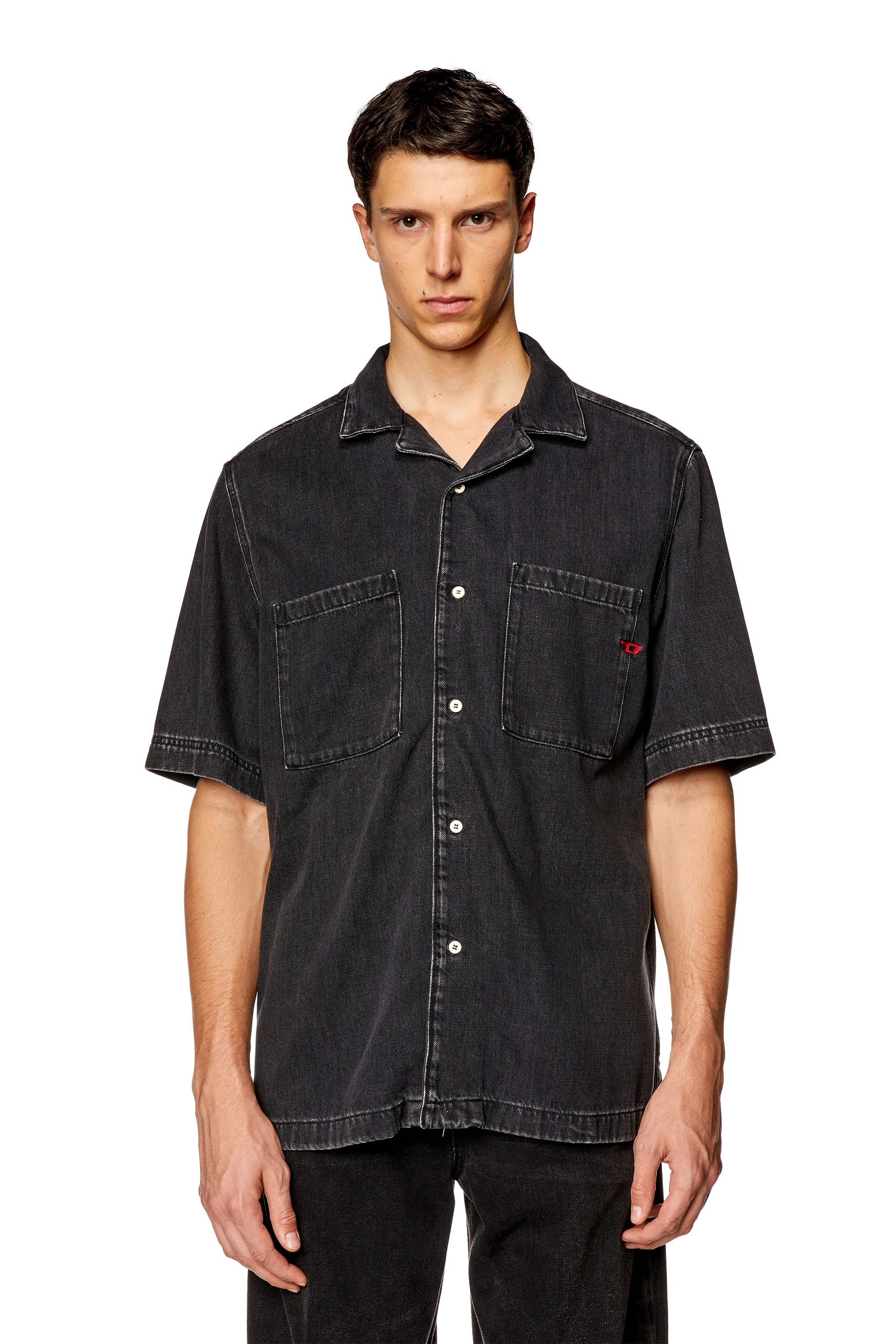 Diesel - D-PAROSHORT, Male's Bowling shirt in Tencel denim in Black - 3