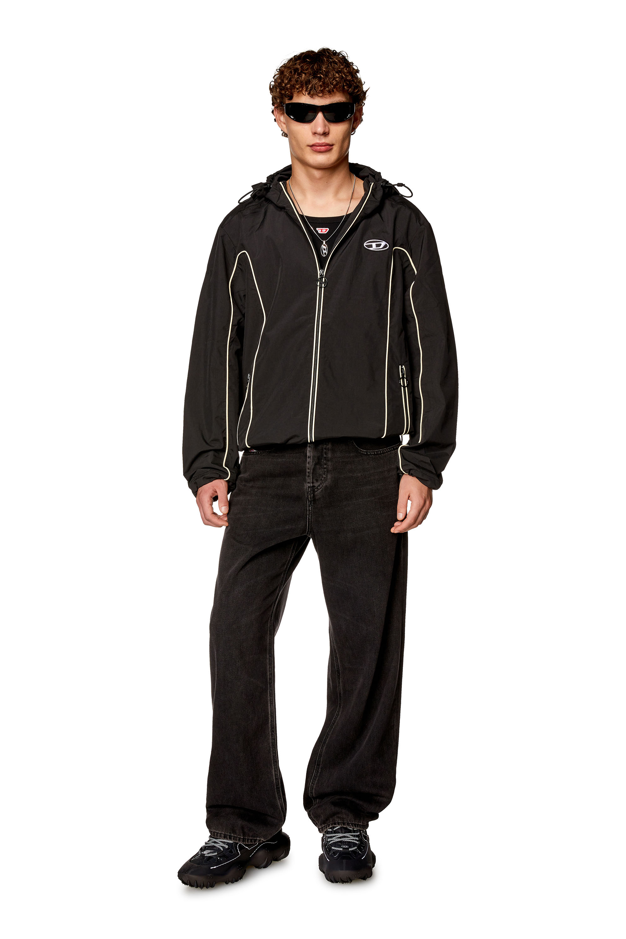 Diesel - J-HIVES, Male's Windbreaker with contrast piping in Black - 2