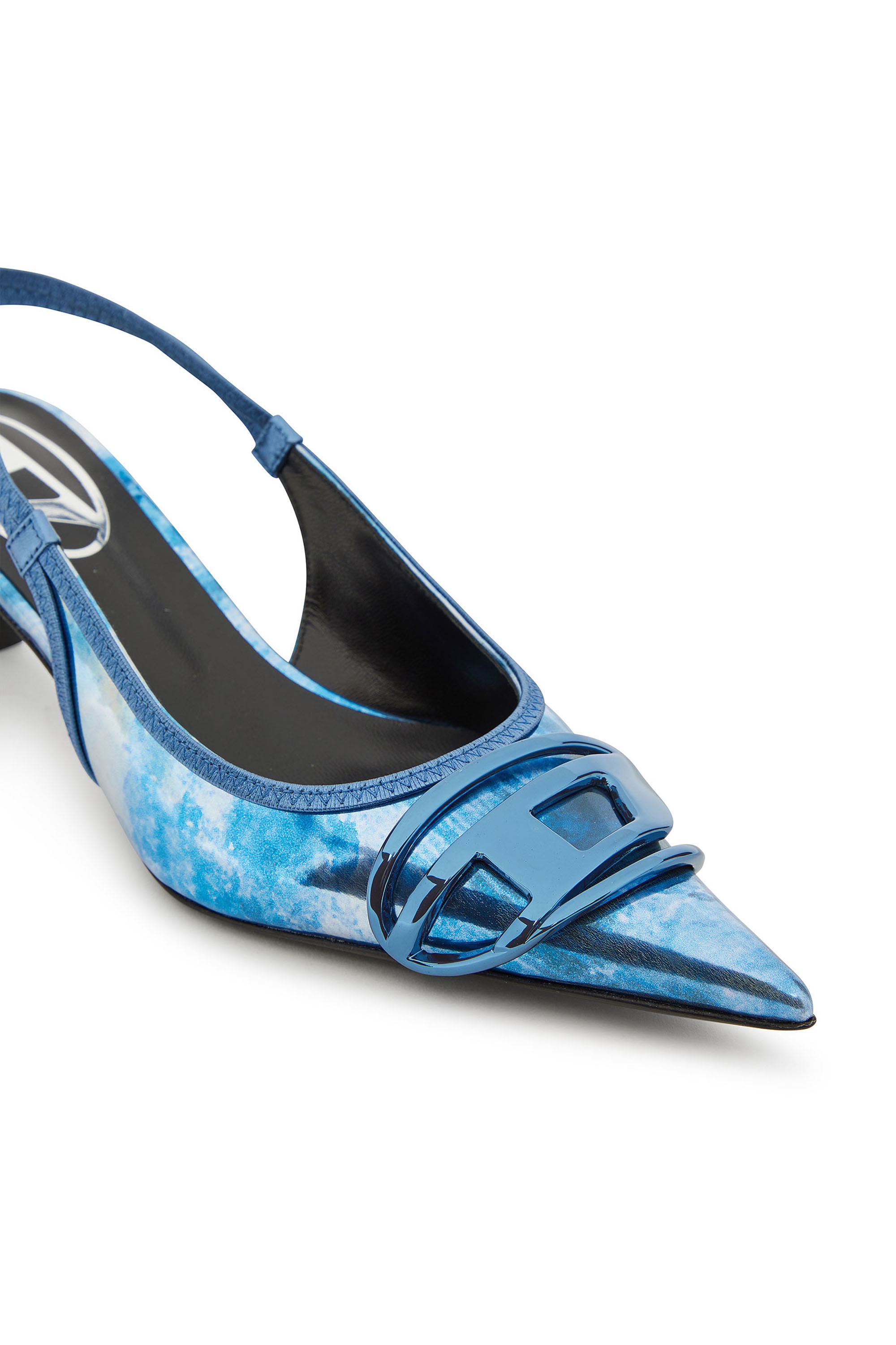 Diesel - D-VENUS SB 40, Female's Two-tone metallic slingback pumps in Blue - 4