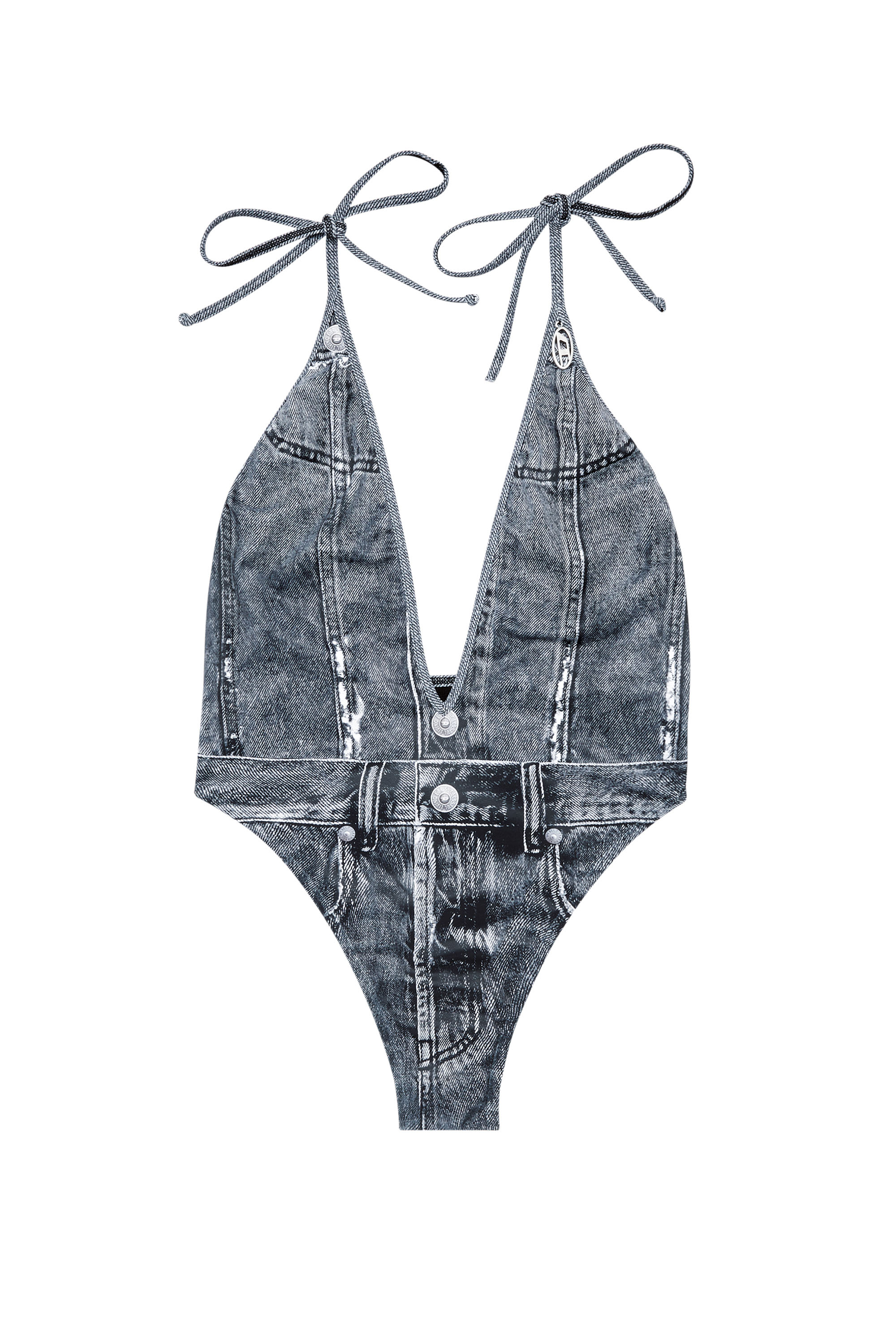 Diesel - KINSLEY-DNM, Maillot de bain plongeant avec effet trompe-l'œil denim Femme in Bleu - 3