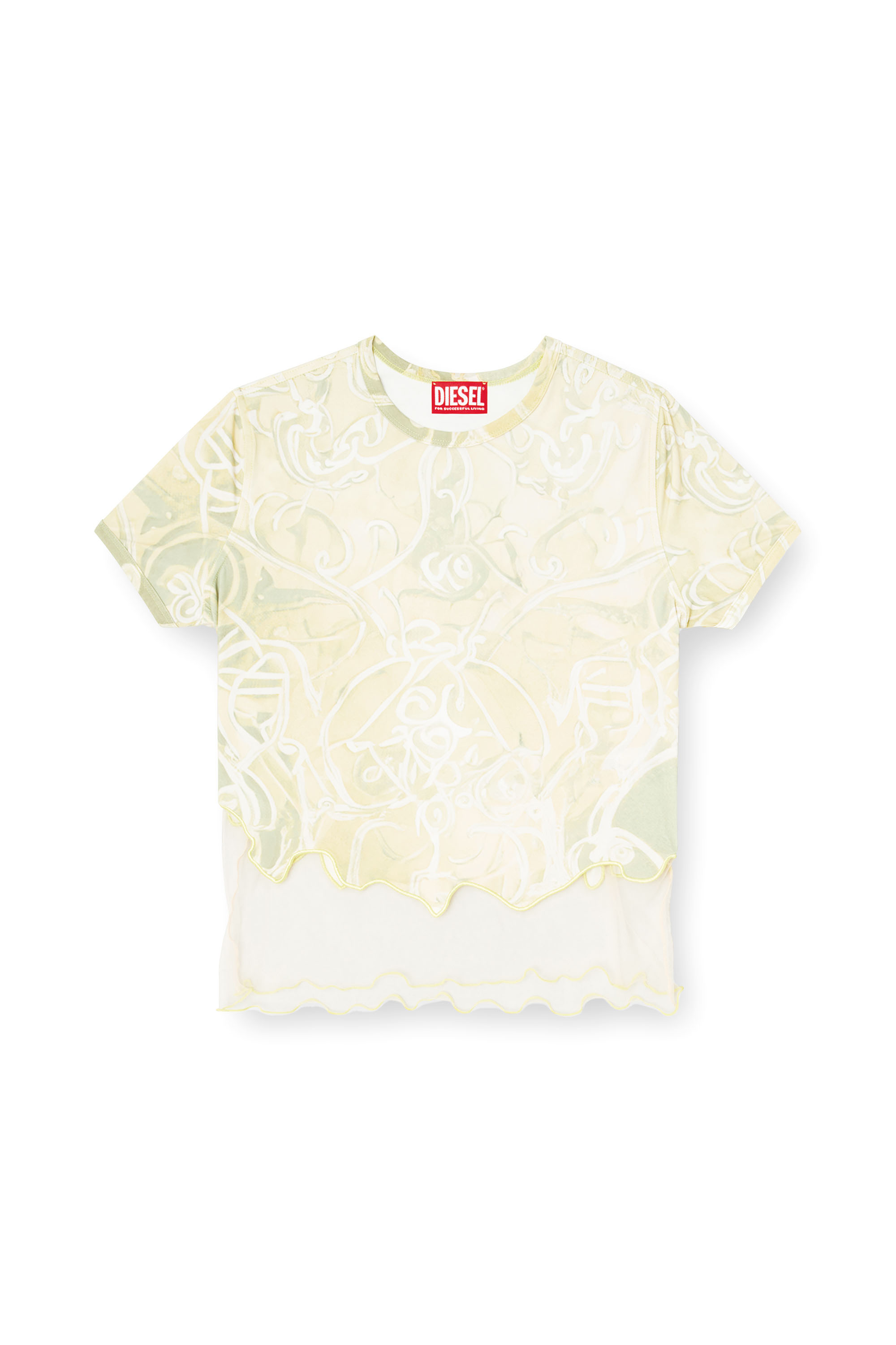 Diesel - T-INLAY, Female's Nylon T-shirt with Heraldic print in Green - 4