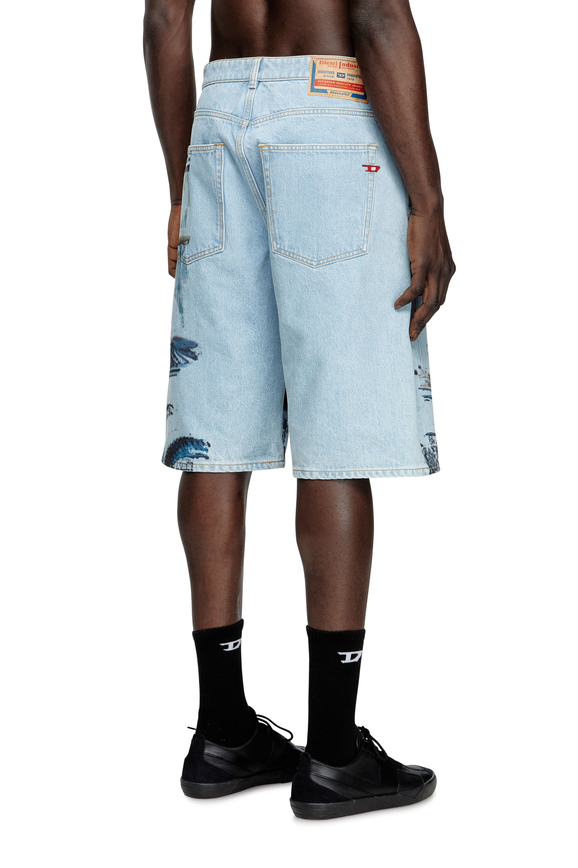 Diesel - PR-D-RIXFORD-S, Short en denim avec imprimé délavé Mixte in Bleu - 3