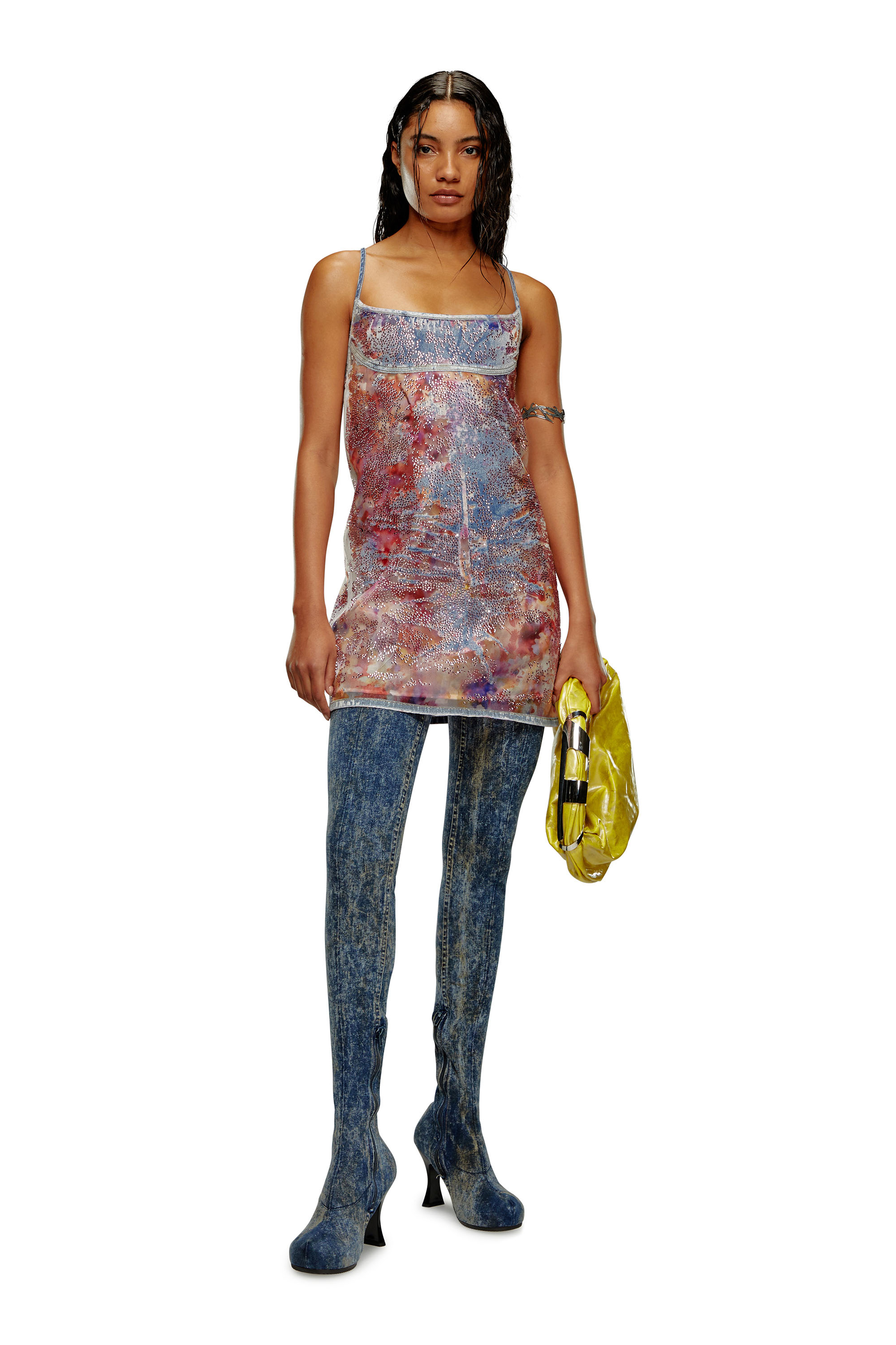 Diesel - DE-HELD-SHORT-FSE, Female Strappy midi dress in sequin denim in Multicolor - Image 1