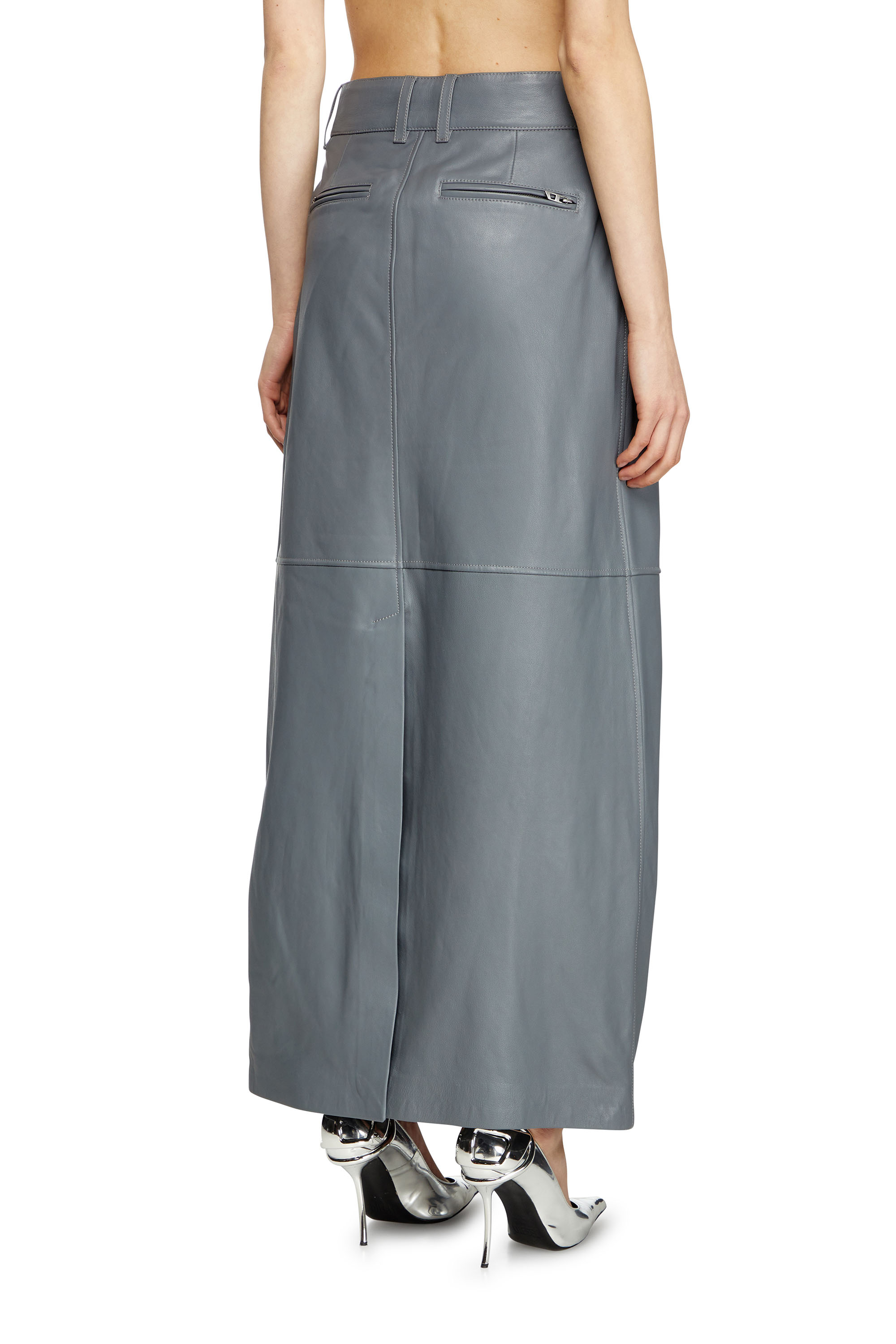 Diesel - L-UCY, Female's Long leather skirt in Grey - 4