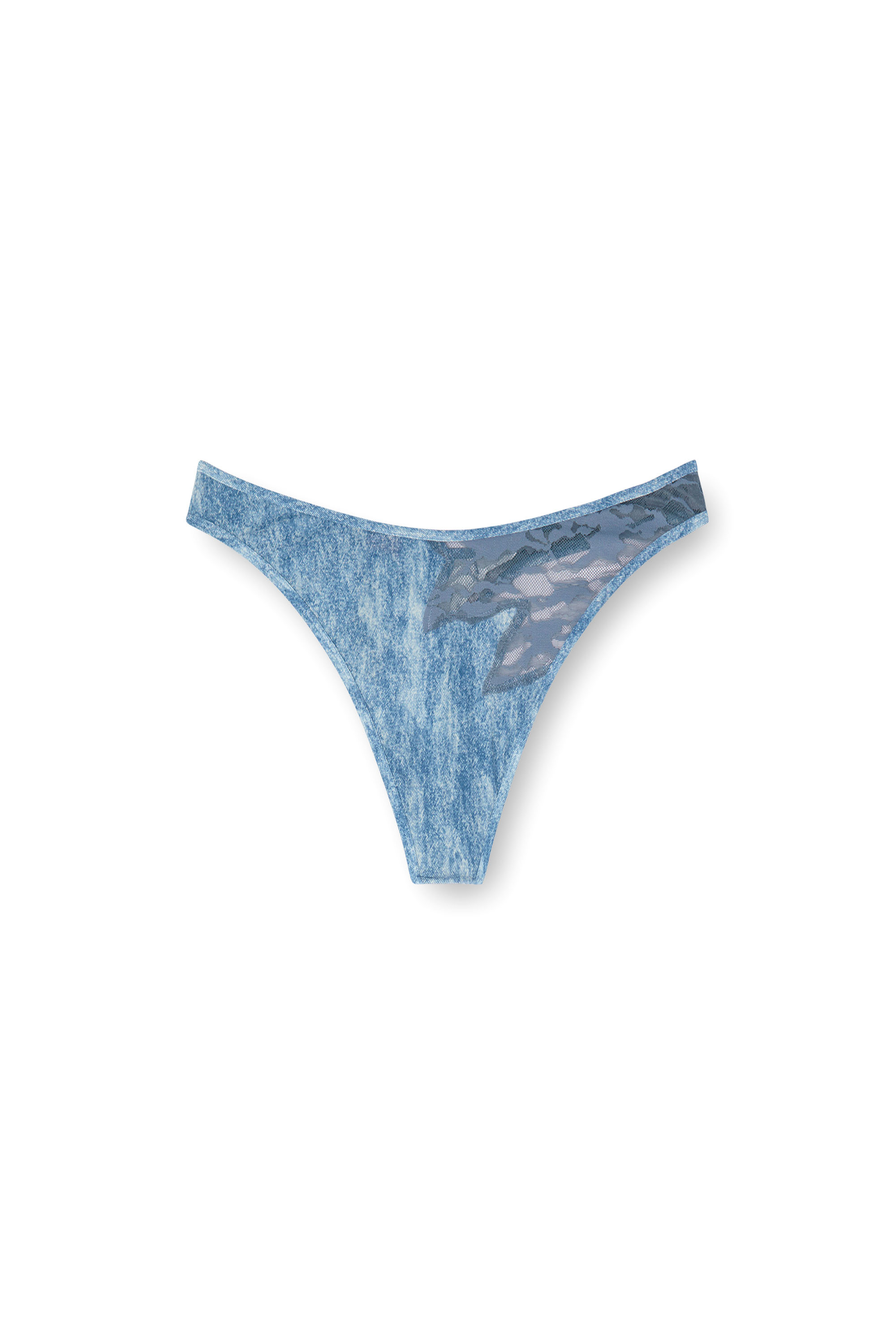 Diesel - C-LACE-THONG, Female's Thong in microfibre and camo lace in Light Blue - 4