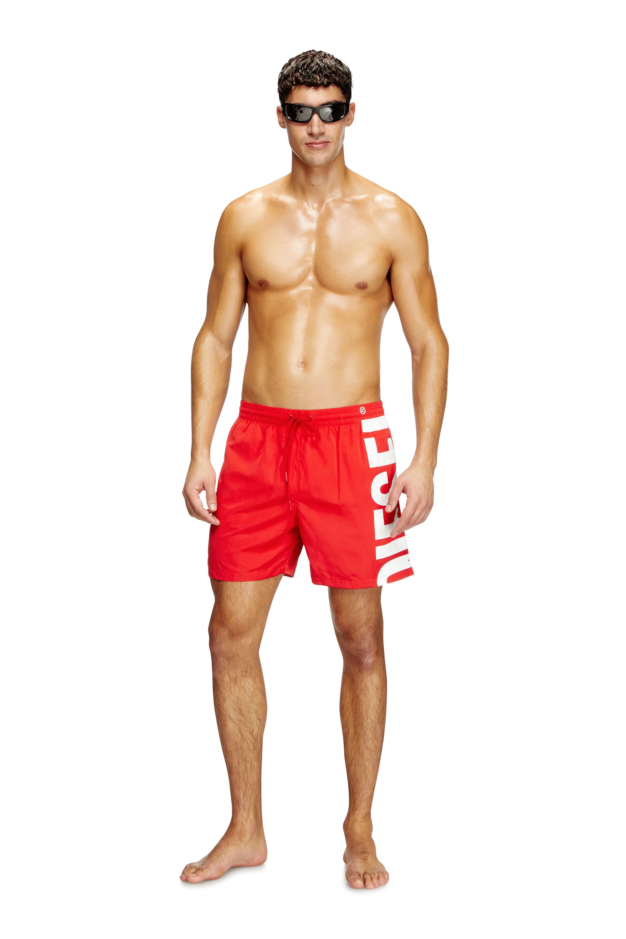 Diesel - RIO-41-D-CORE, Male's Mid-length swim shorts with maxi logo in Red/White - 1