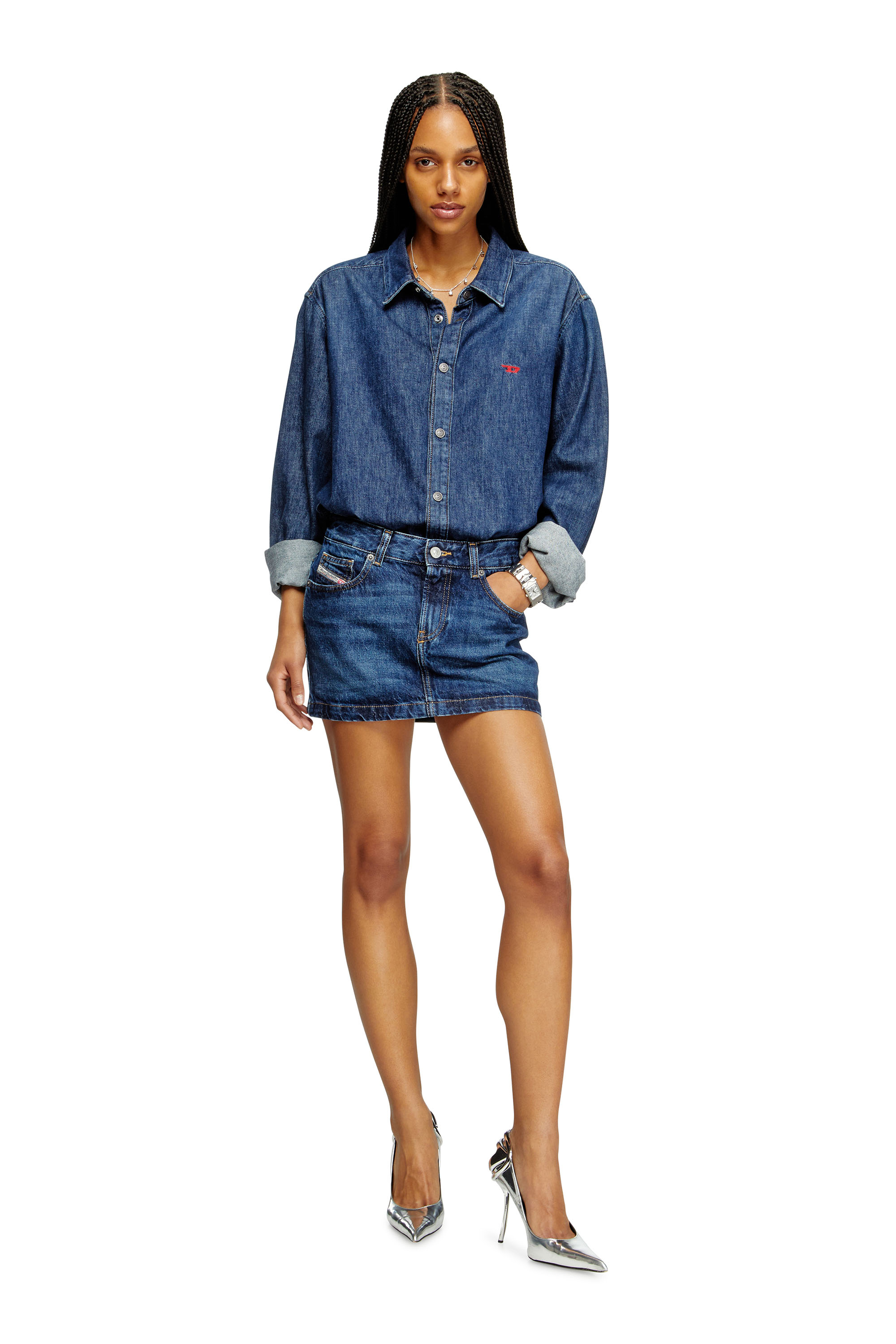 Diesel - DE-RON, Female's Mini skirt in denim in Dark Blue - 2