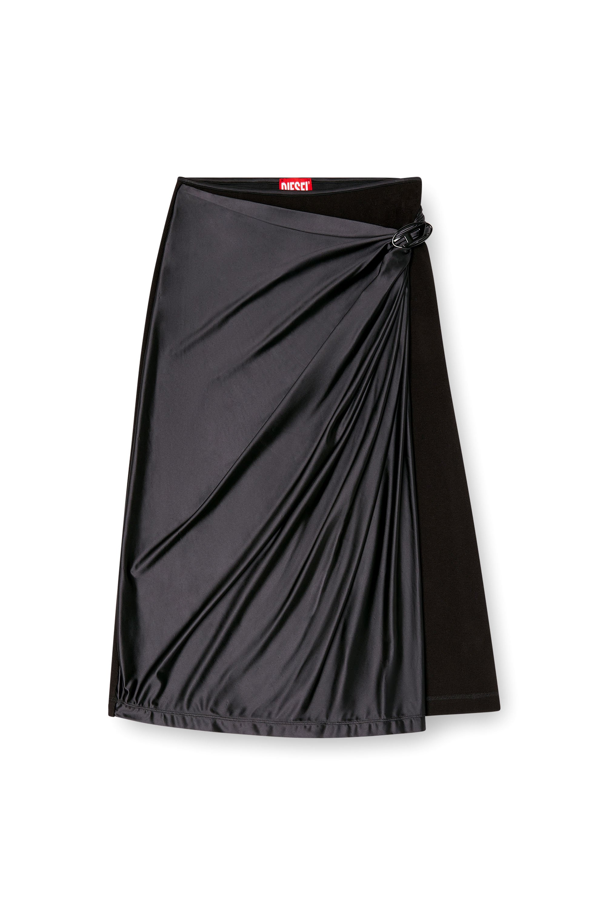 Diesel - O-SILV, Female's Draped midi skirt with chintz finish in Black - 3