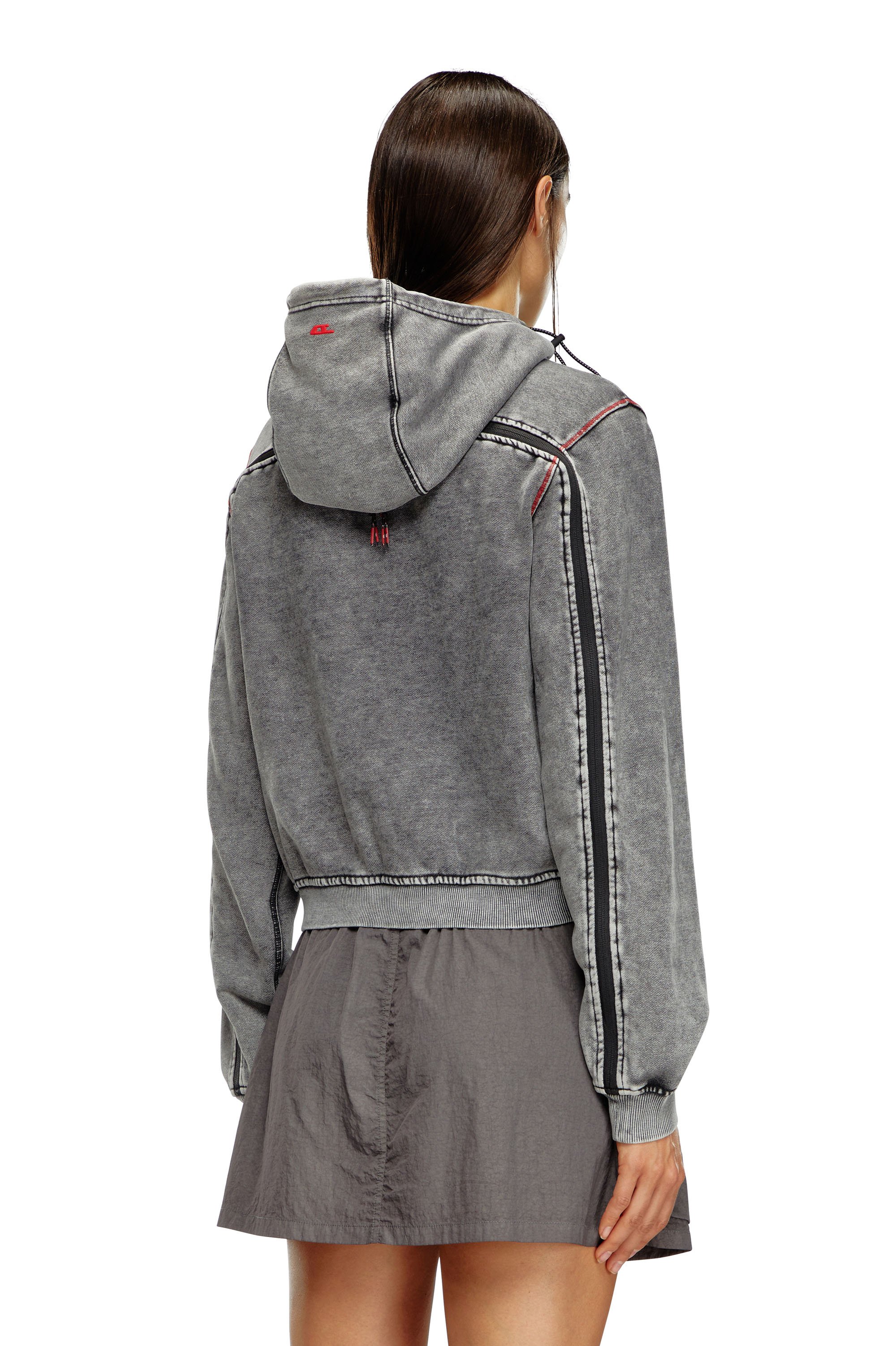 Diesel - AWST-ABIRA-HT44, Femme Sweat-shirt à capuche délavé avec fermeture zippée au dos in Gris - Image 2