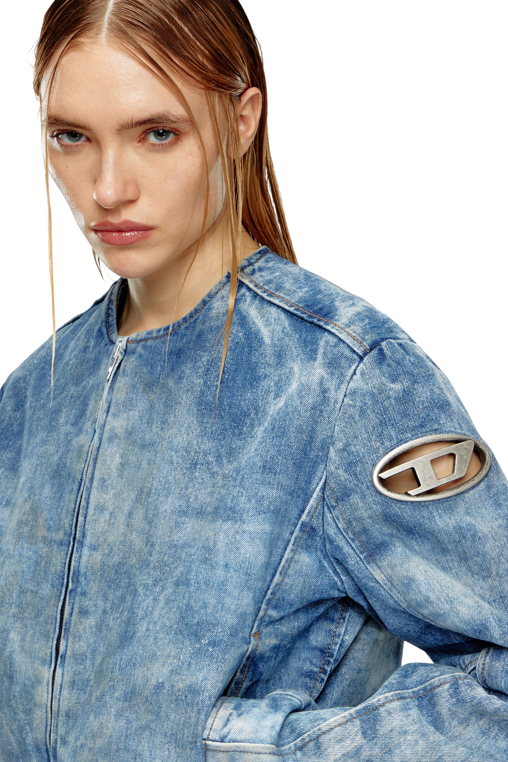 Diesel - DE-CALUR-FSE, Female Denim jacket with biker zip details in Blue - Image 4