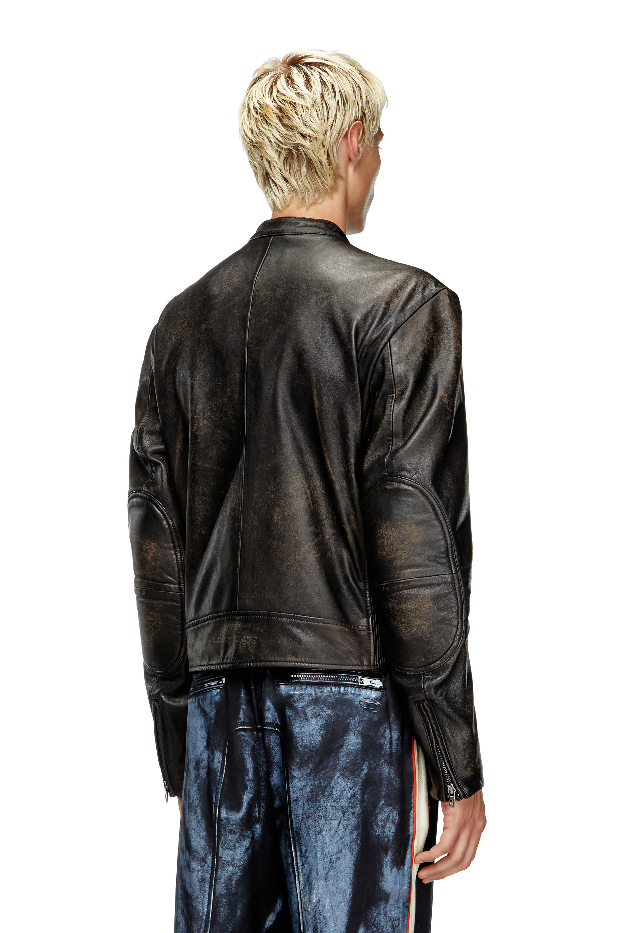 Diesel - L-AROSS, Veste de motard en cuir vieilli Homme in Marron - 3