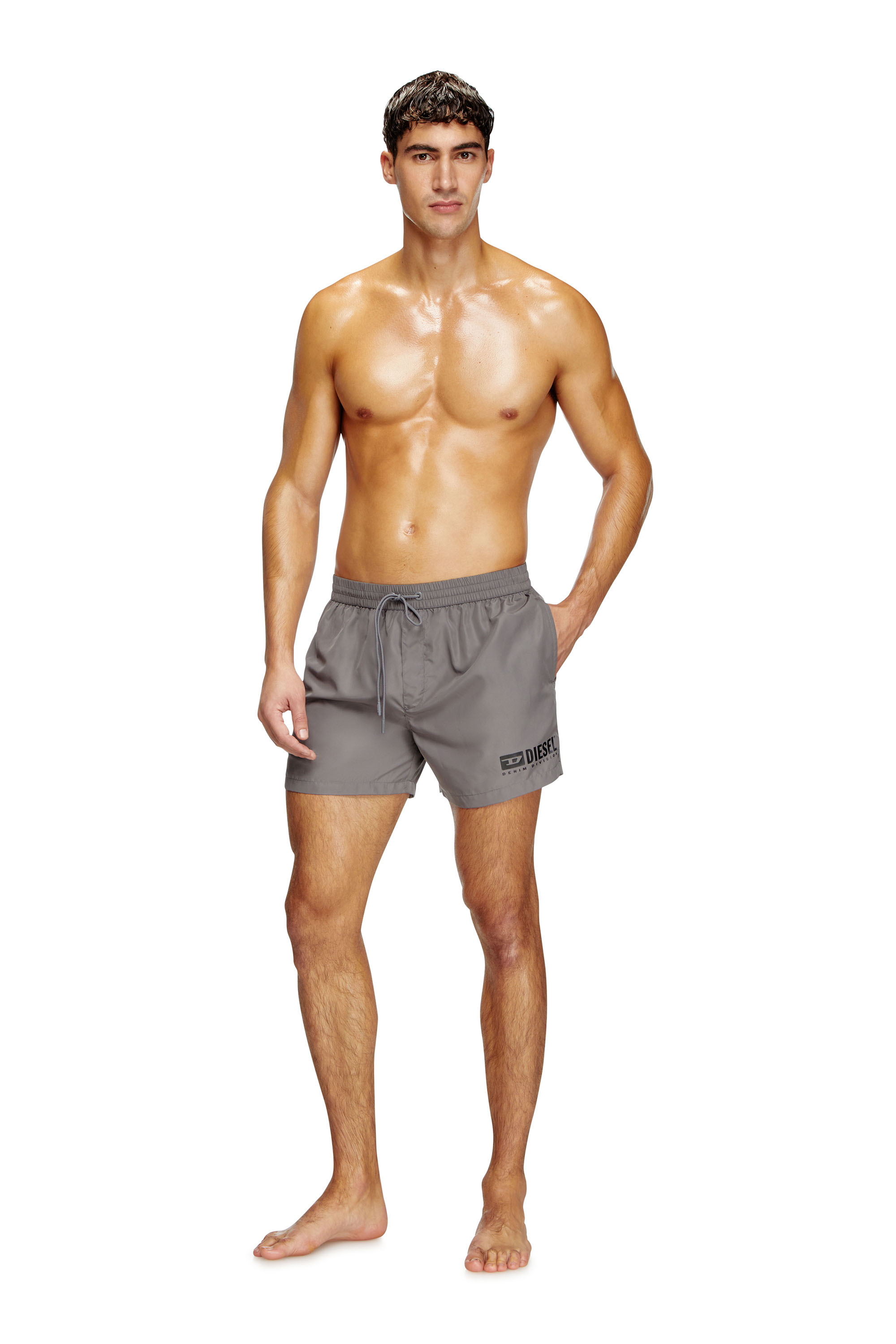 Diesel - KEN-37-D-BOX, Male's Mid-length swim shorts with logo print in Grey - 1