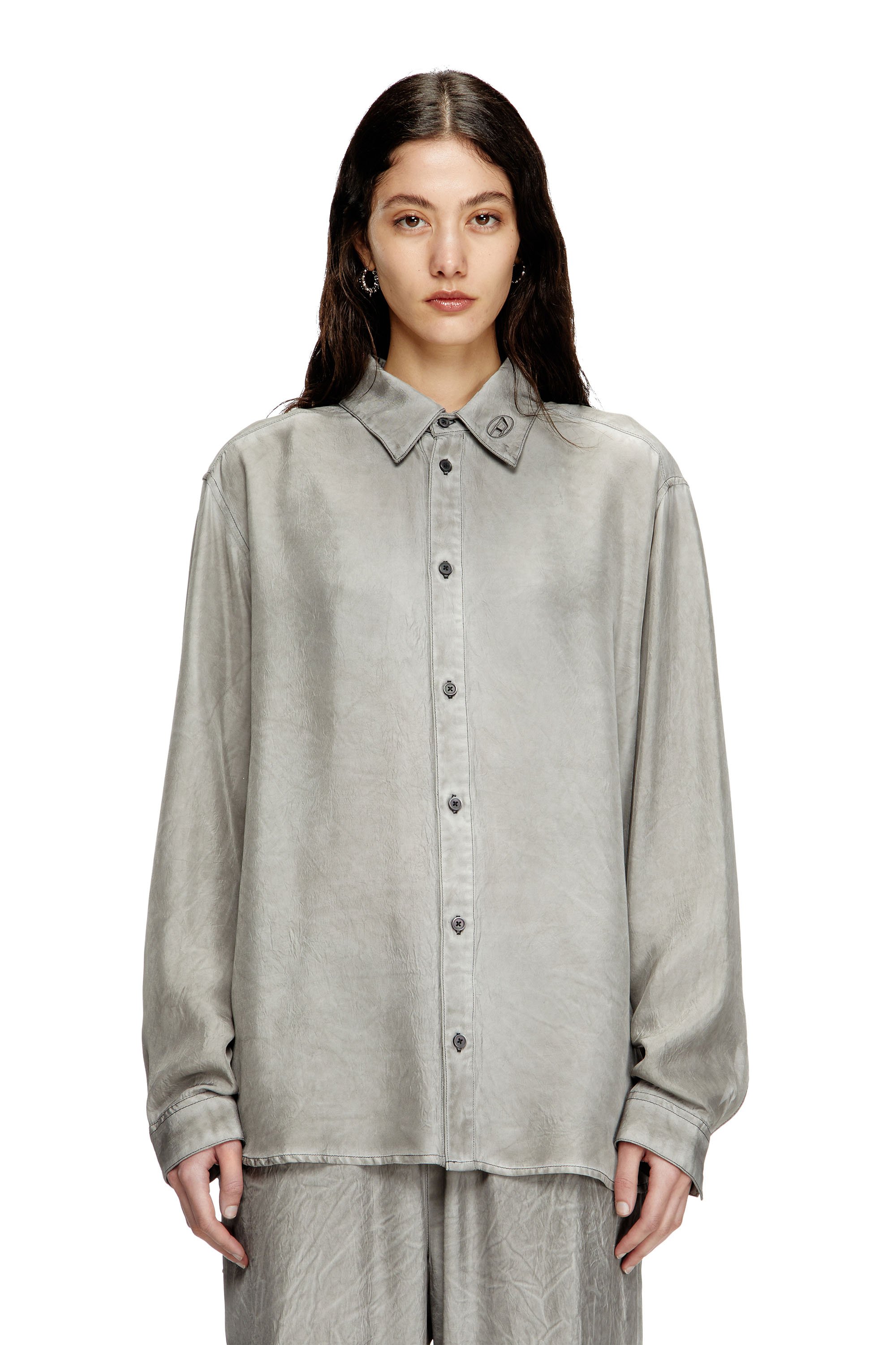 Diesel - S-LEON, Chemise froissée fluide avec col à logo Mixte in Gris - 4