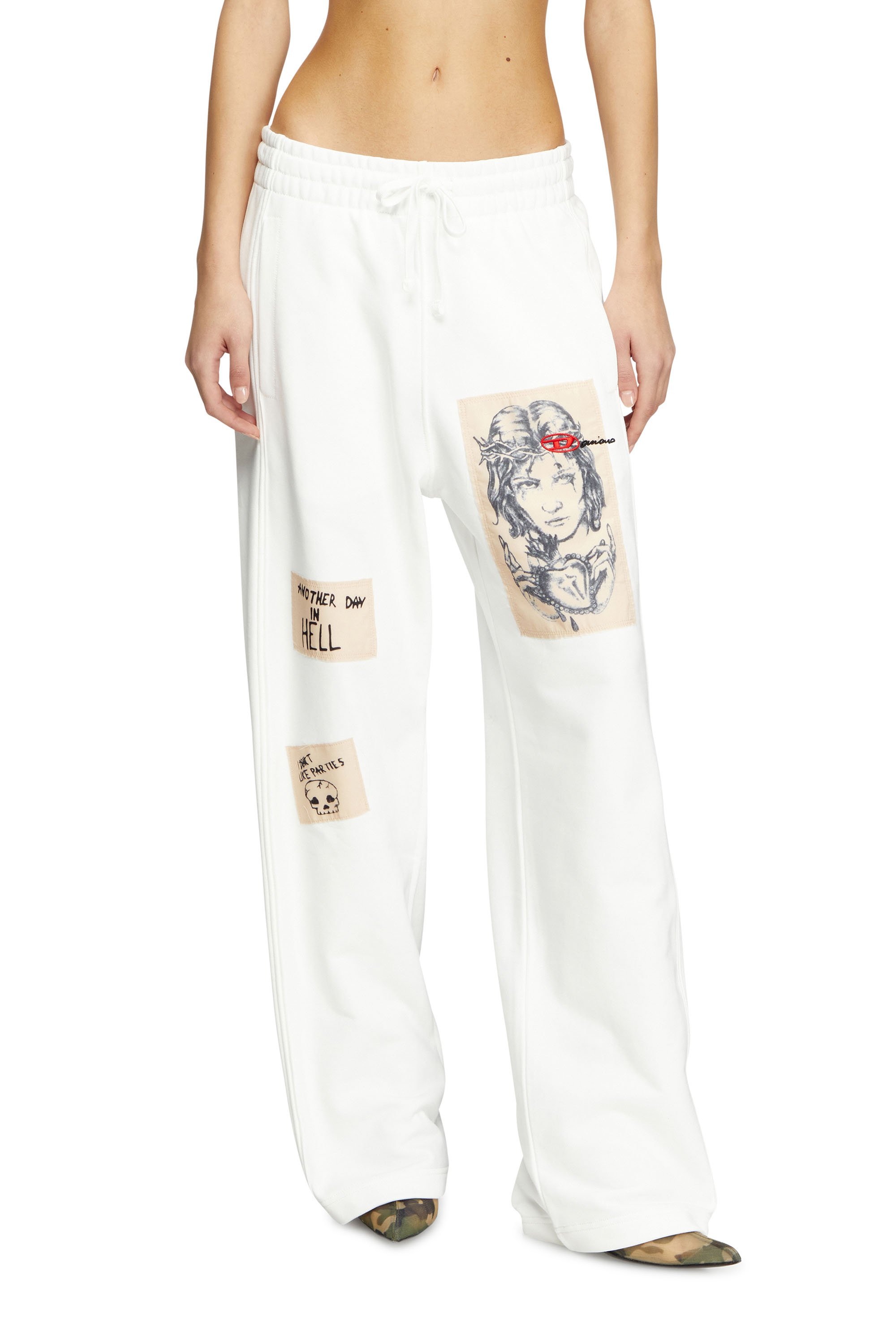 Diesel - P-MARTYANS-DD, Pantalon de survêtement avec empiècements tatouage Mixte in Blanc - 5