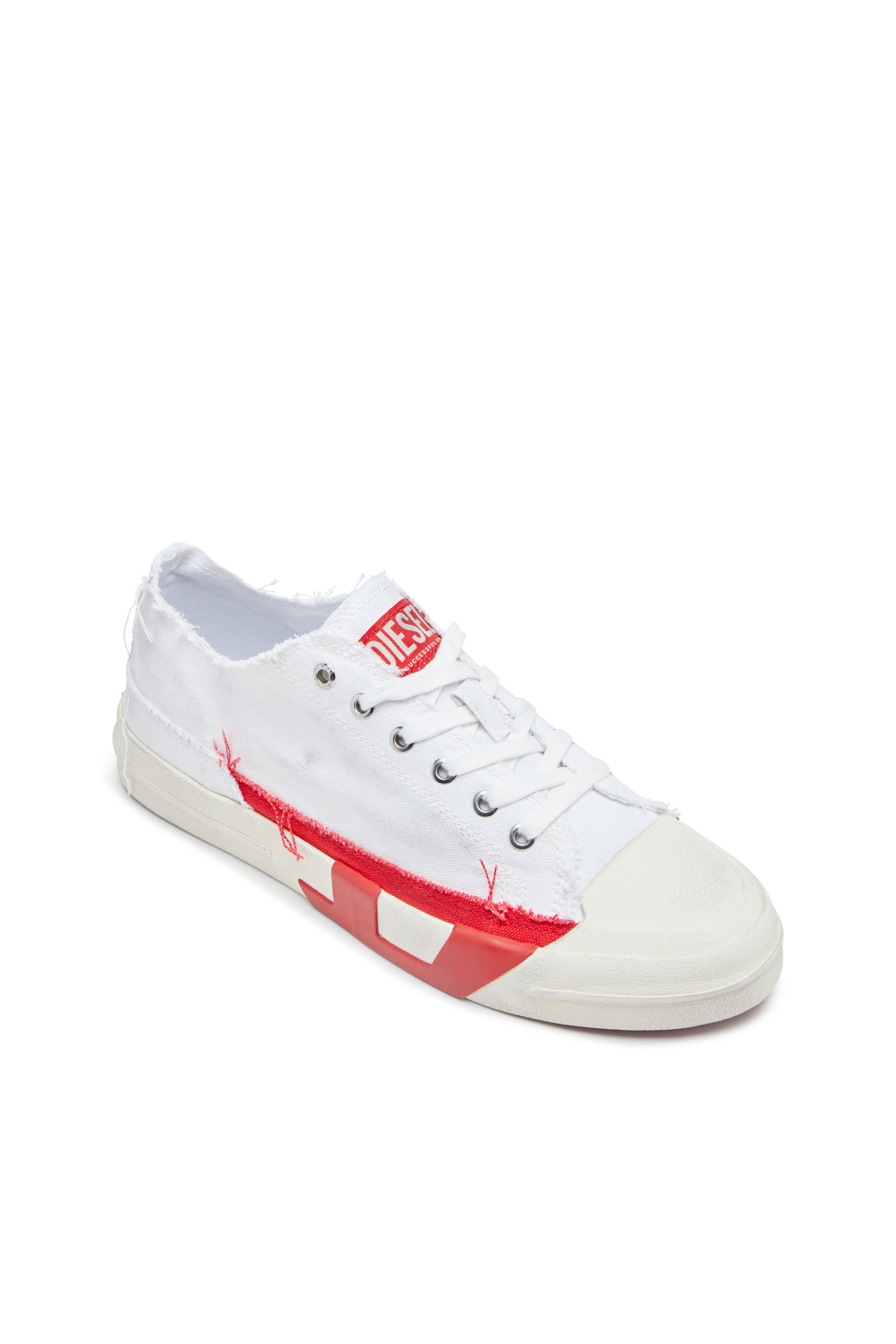 Diesel - S-D-VERSE LOW, Male's Dirty-effect canvas sneakers in White/Red - 6