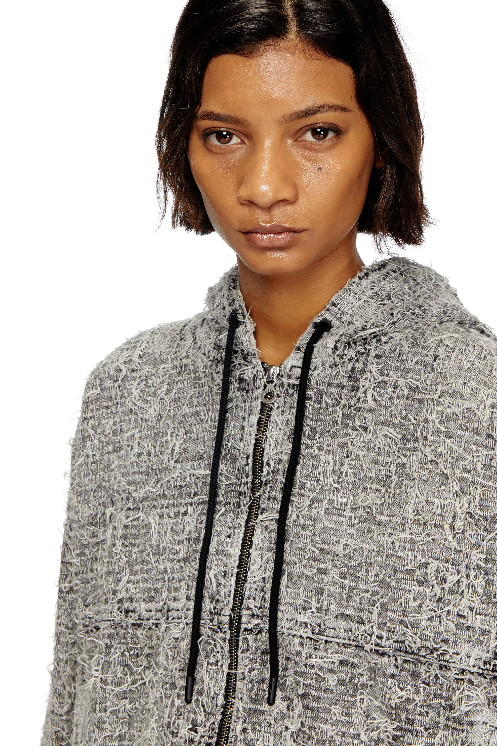 Diesel - DE-FLOW-S1, Veste à capuche en denim bouclé Femme in Gris - 4