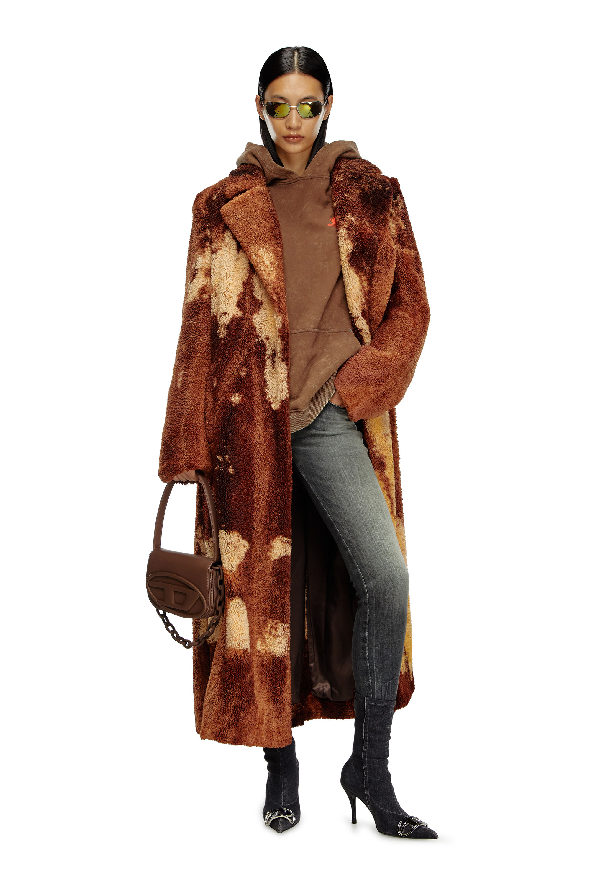 Diesel - W-ILLOW, Female's Long coat in treated teddy fleece in Brown - 2