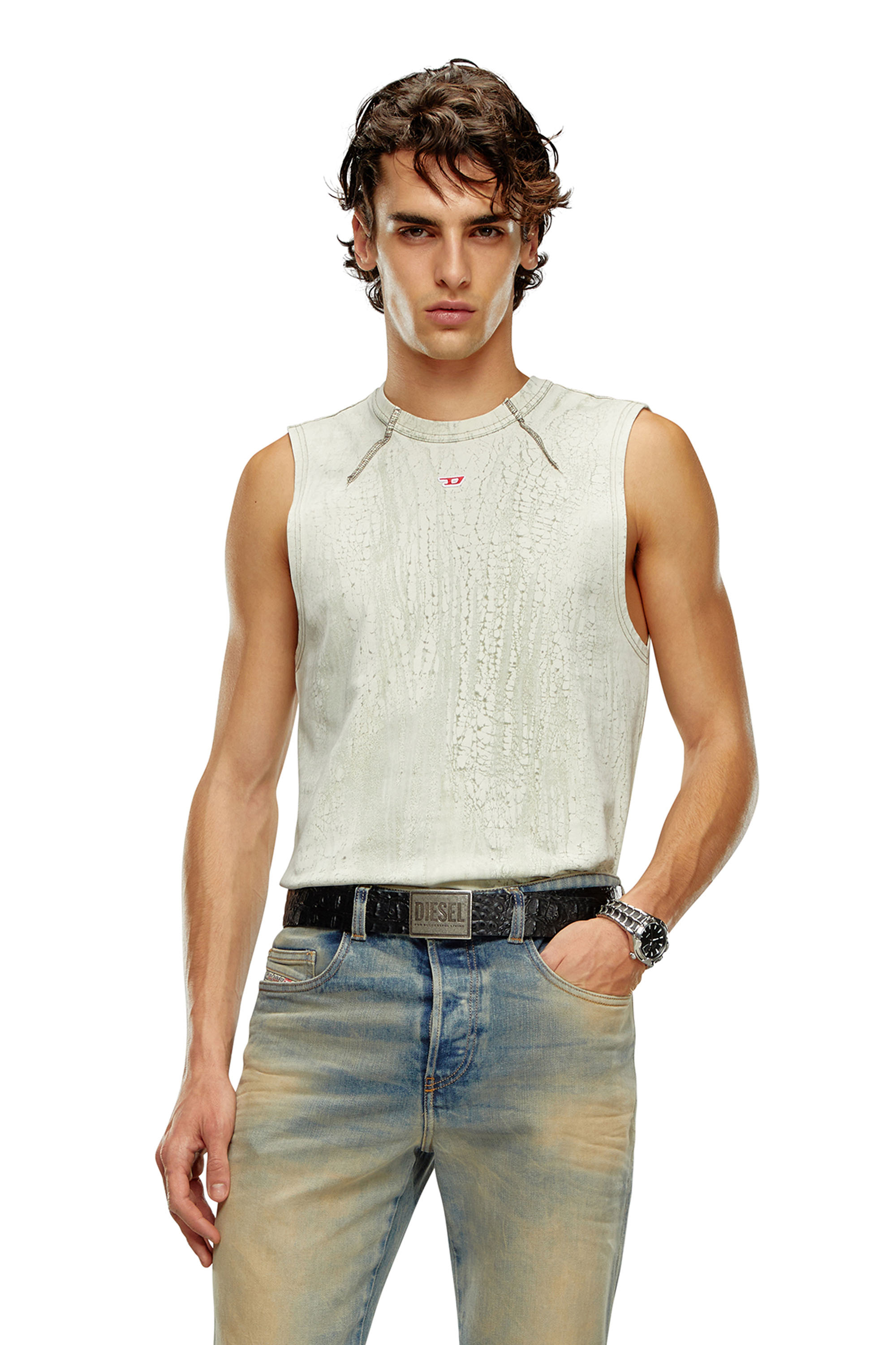 Diesel - T-SCOBI, Homme Débardeur en jersey effet plâtre in Blanc - Image 1