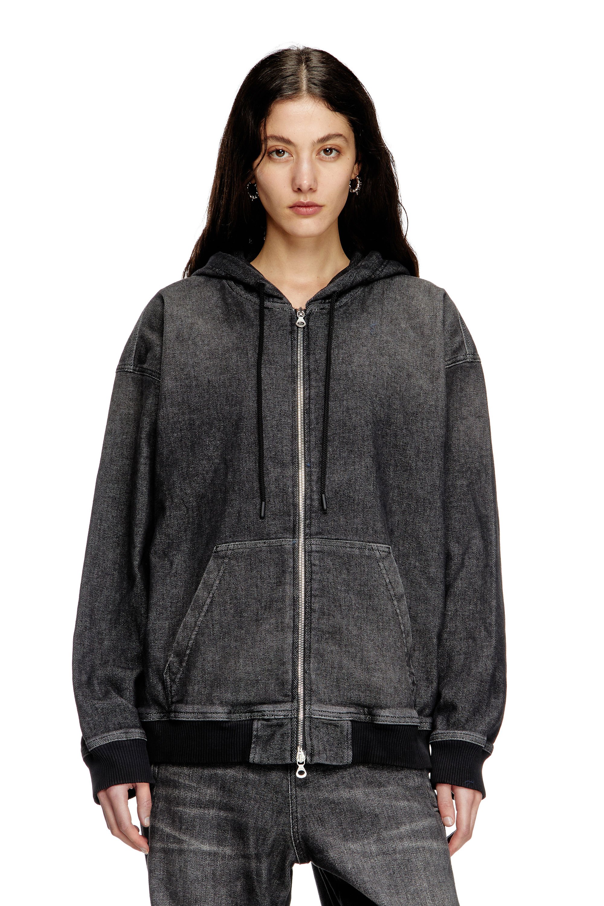 Diesel - D-GIRI-S TRACK, Unisex's Zipped hoodie in dirt-effect Track Denim in Black - 4