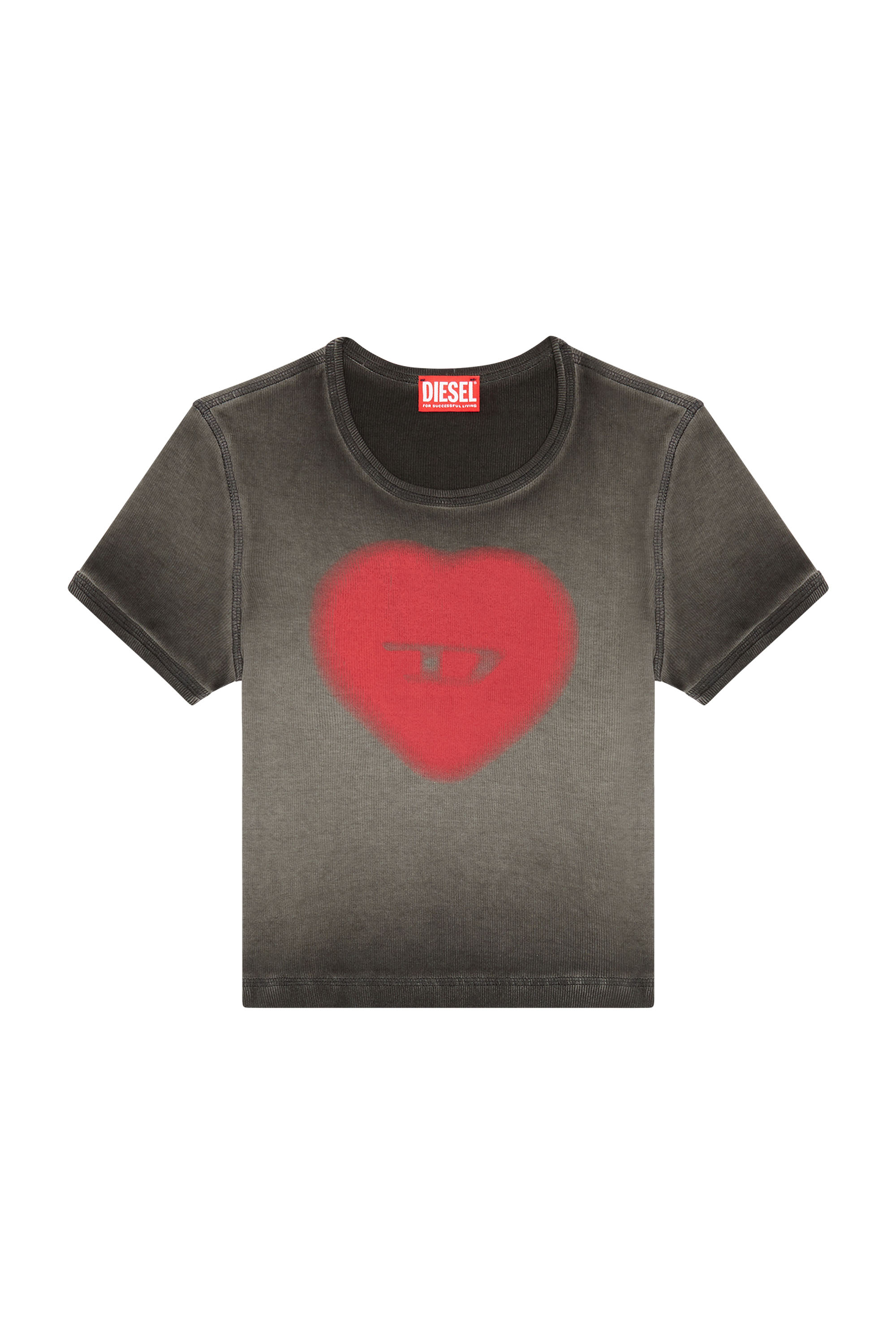 Diesel - T-ELE, Female's Ribbed T-shirt with watercolour heart D in Black - 4