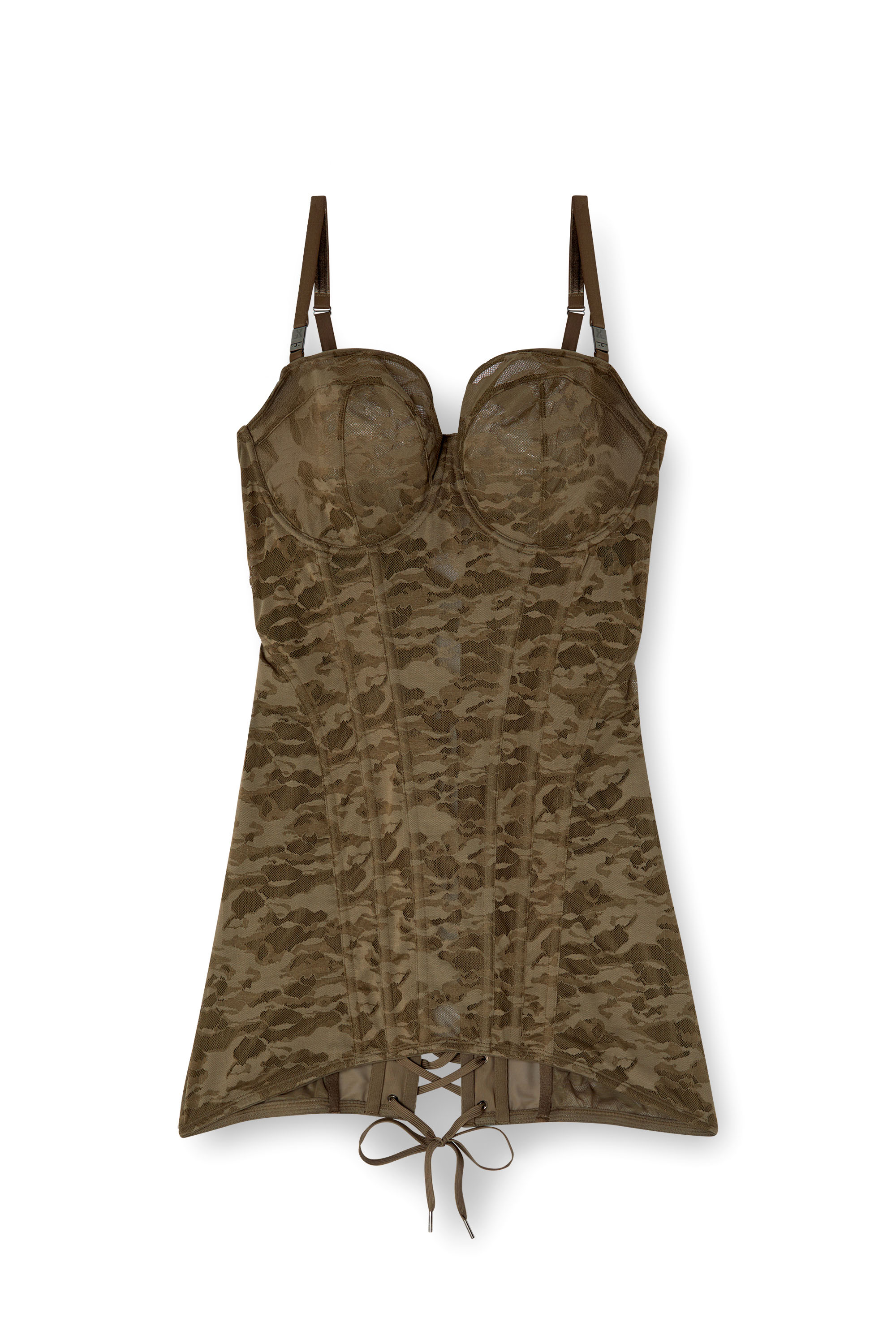 Diesel - C-CAMO-LACE-CORSET-SLIP, Female's Short corset dress in camo lace in Brown - 5