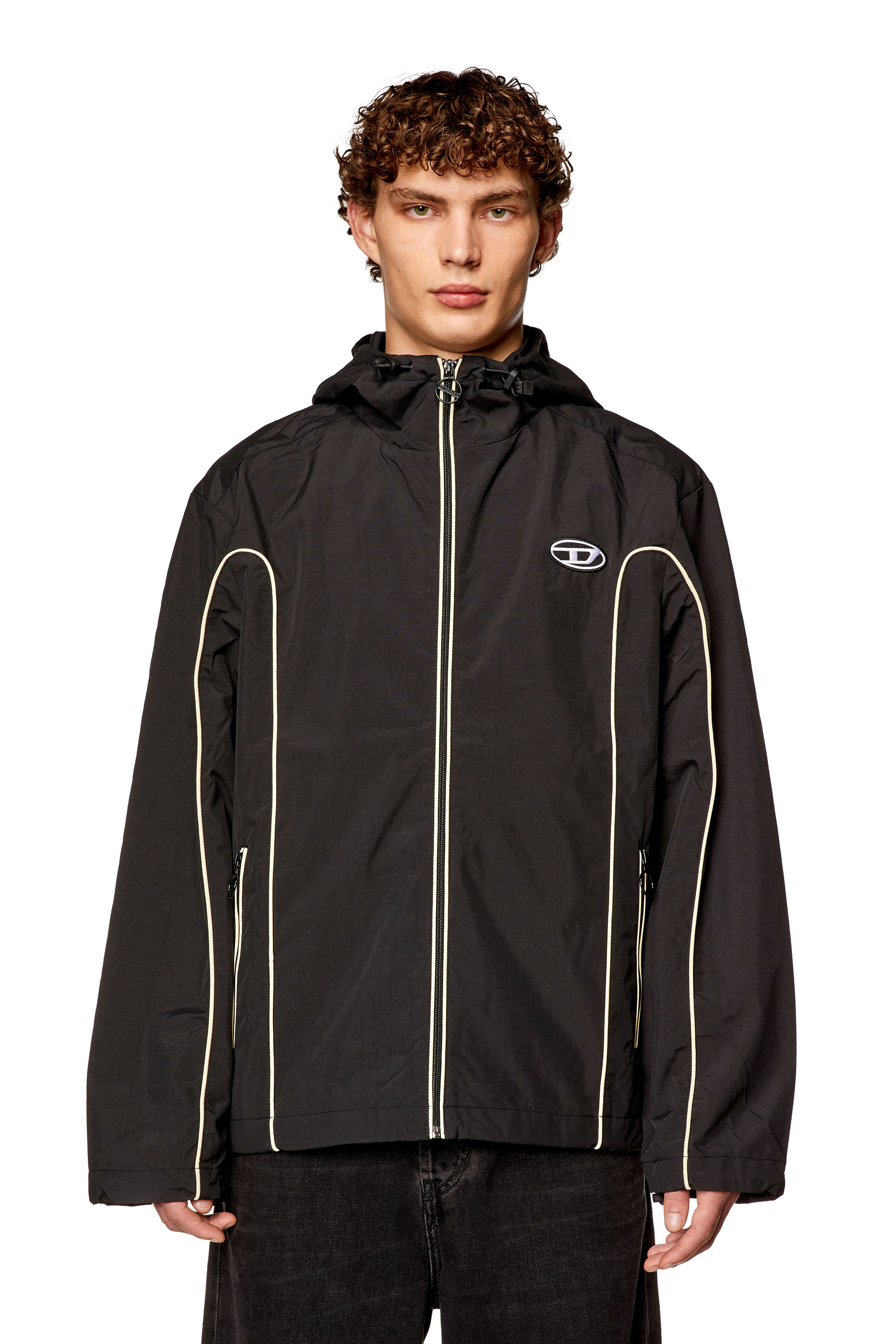 Diesel - J-HIVES, Male's Windbreaker with contrast piping in Black - 1