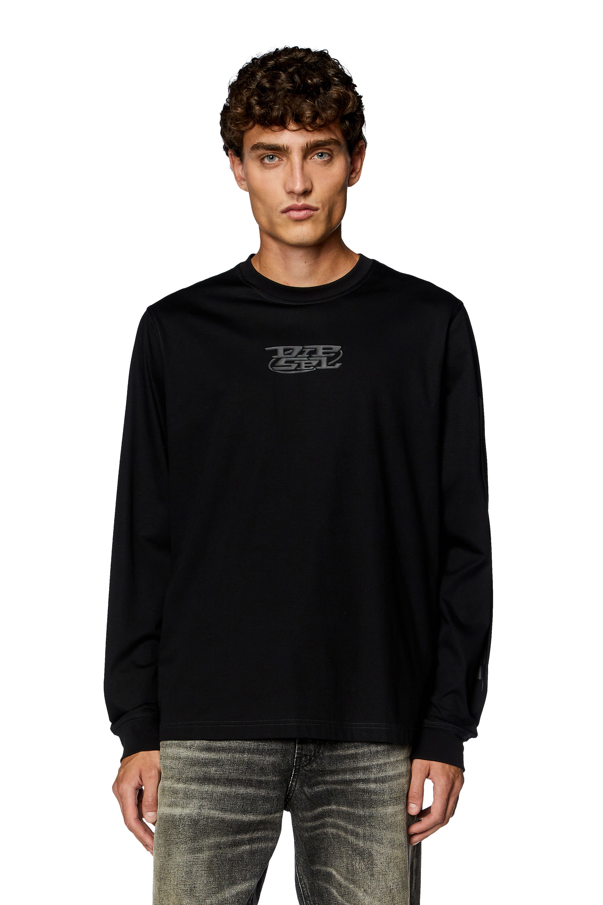 Diesel - T-MUST-LS-SLITS-N, Homme T-shirt à manches longues avec imprimés à haute densité in Noir - Image 1