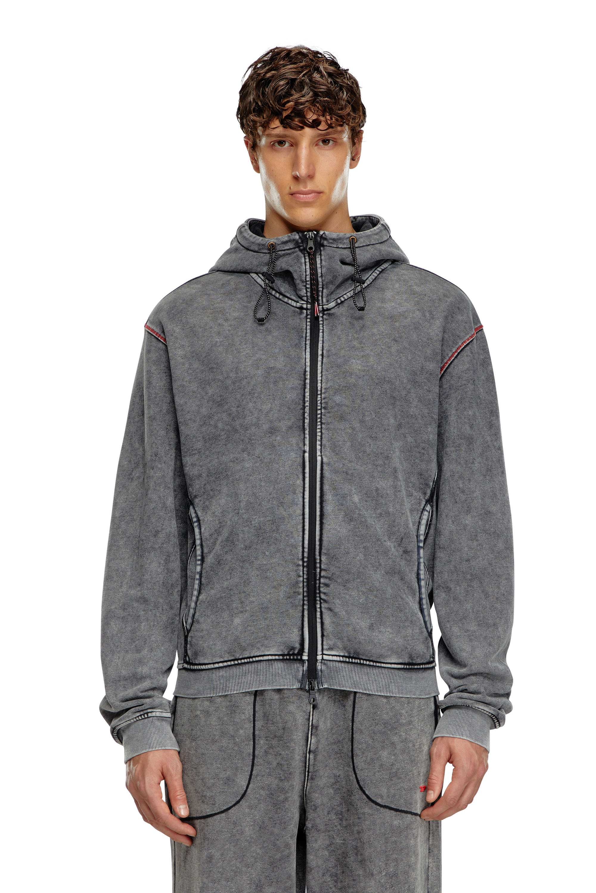 Diesel - AMST-TRANE-HT48, Male's Faded hoodie with zip back in Grey - 4